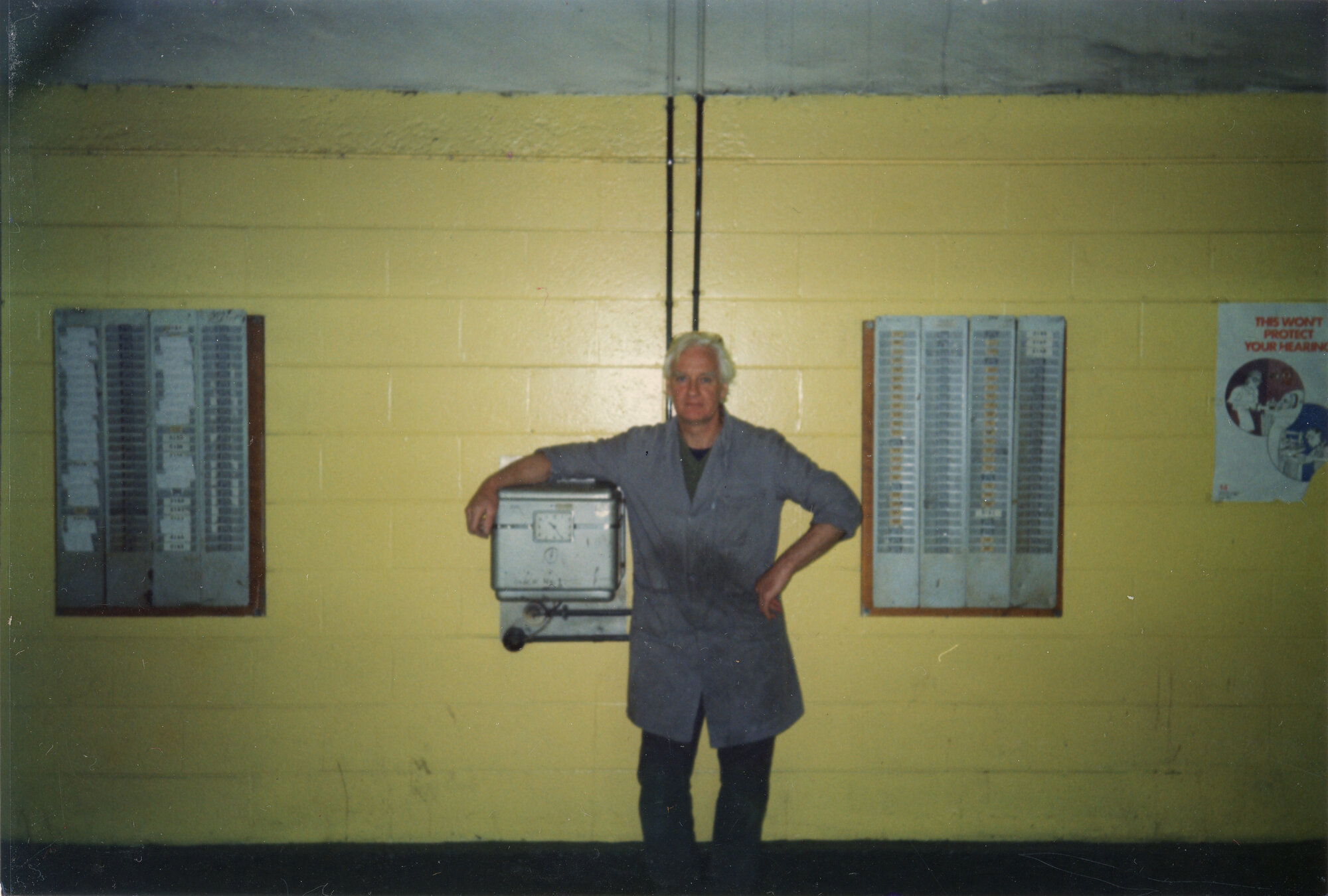 General Motors; Harry Ross with Time Clock; ca. 1990