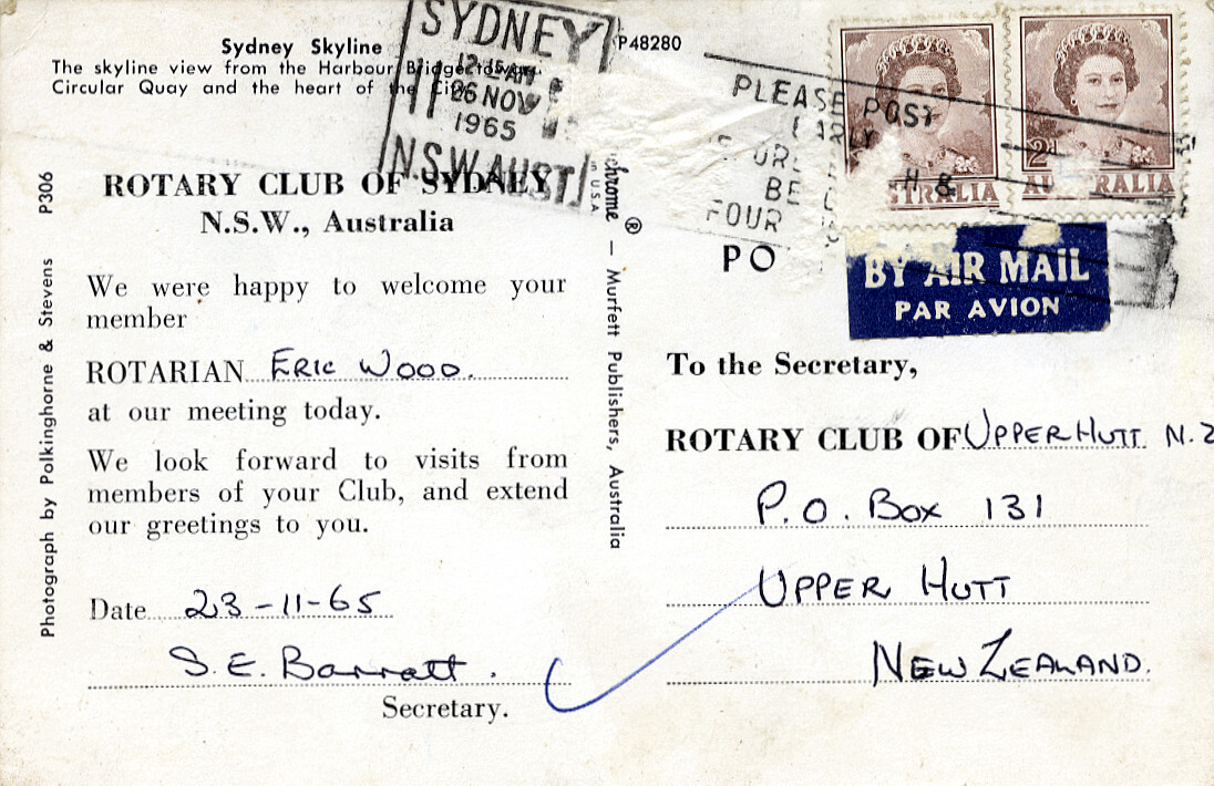 Eric Wood collection; Rotary Club of Sydney Postcard