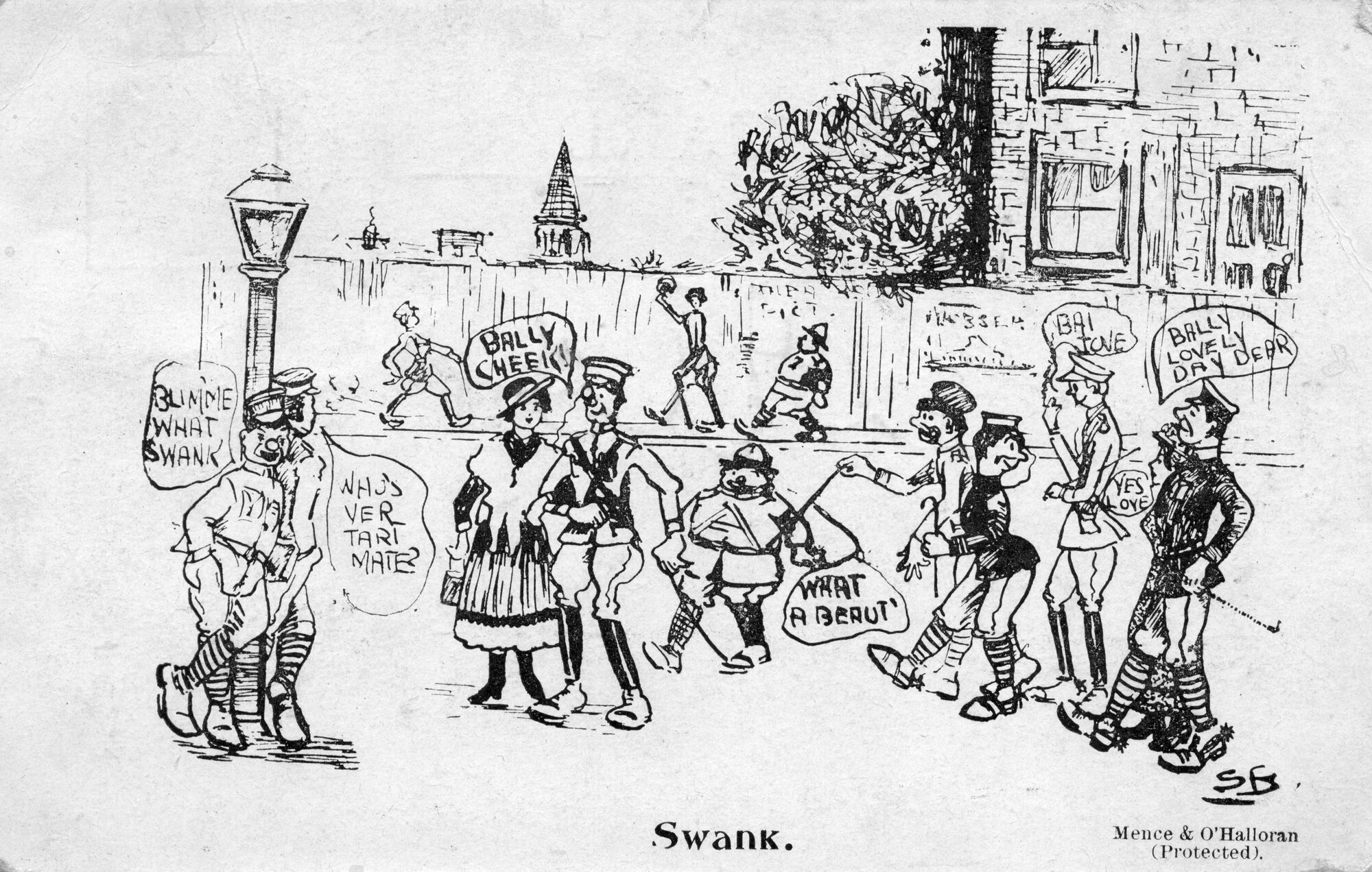 Army cartoon postcards, World War 1; &lsquo;Swank'.