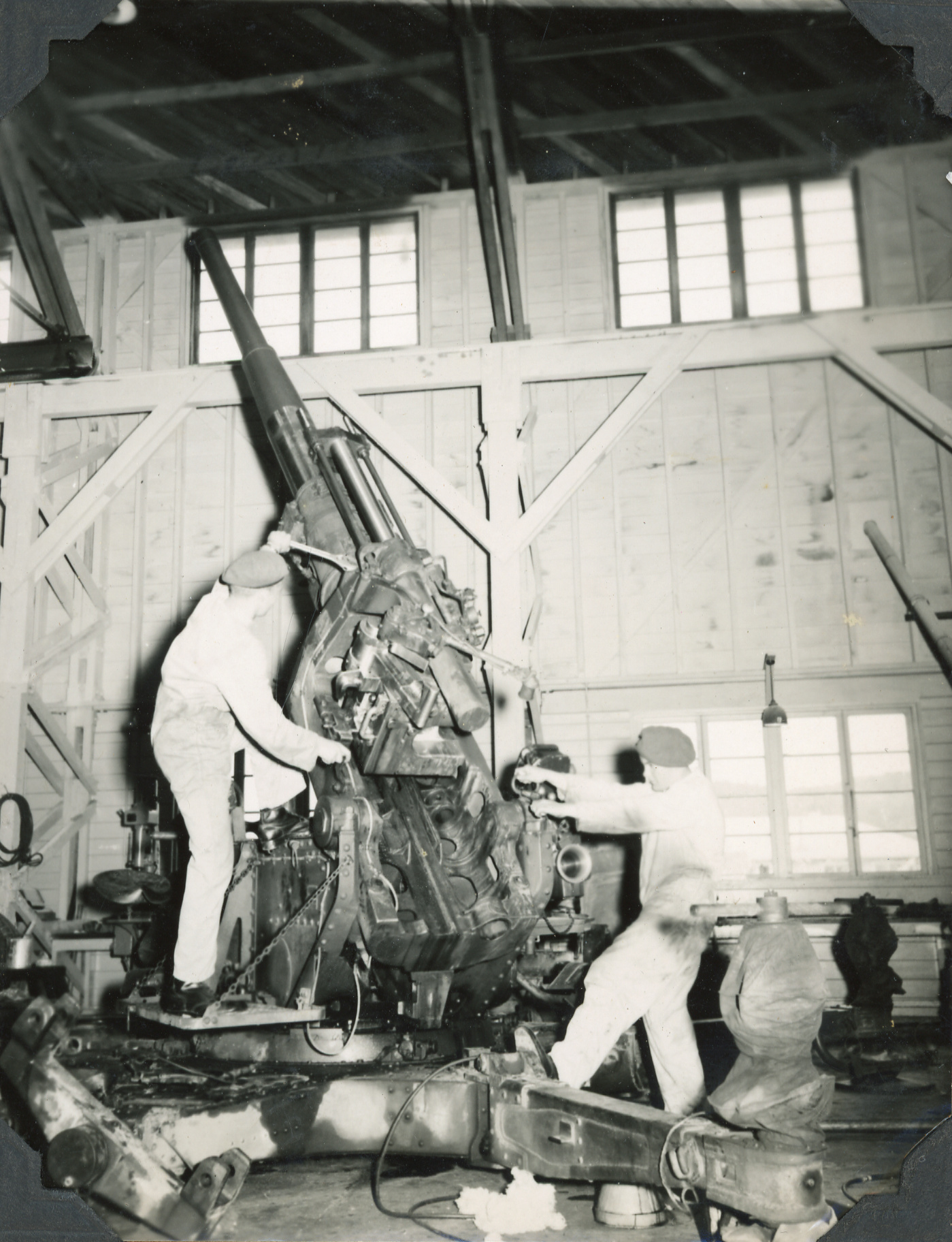 Trentham Military Camp; Tiffies Working on 3.7 A A Mobile; ca. 1947-1955