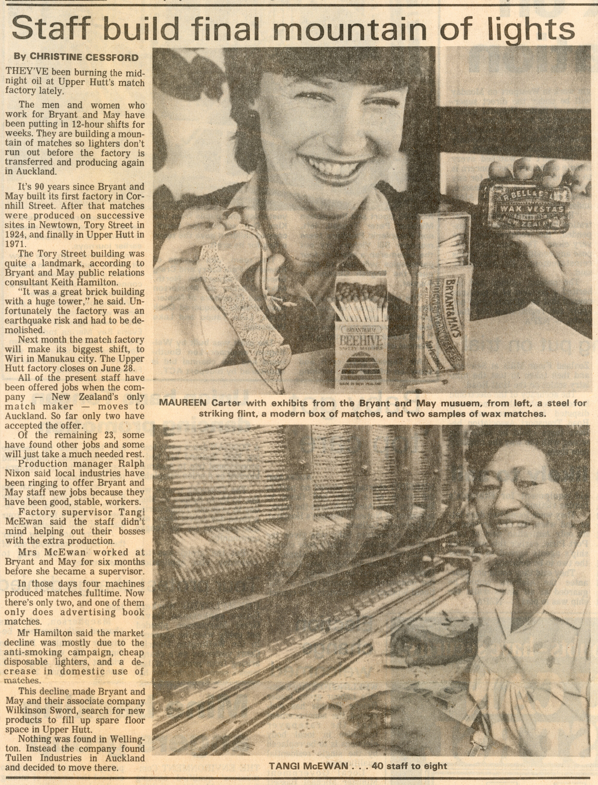 Bryant &amp; May; Closing Down Stockpile Article; 1985