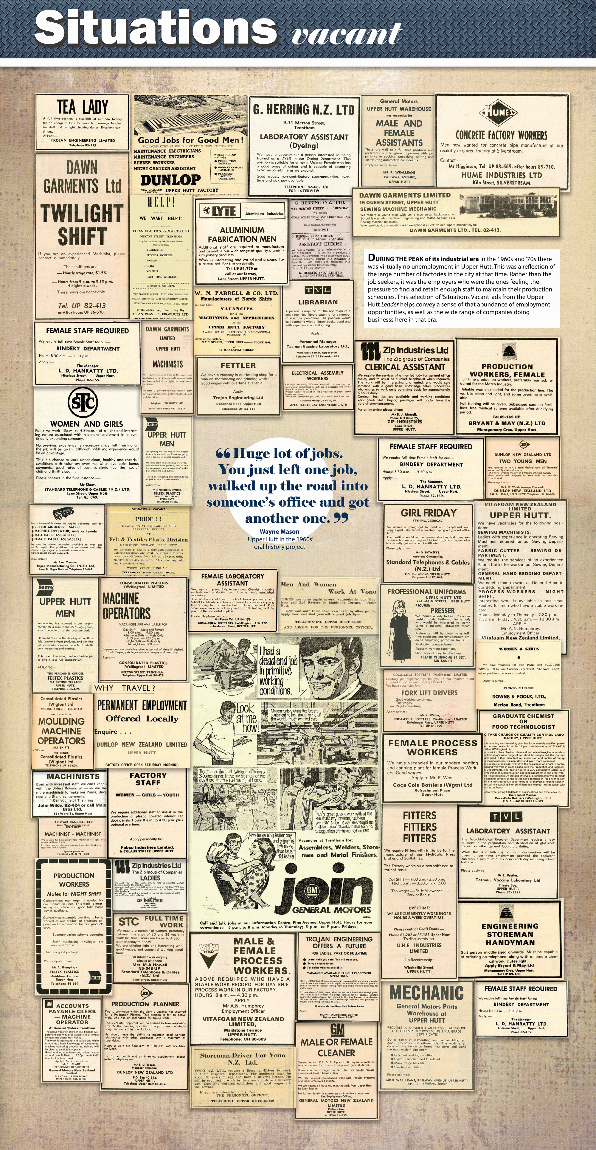 Upper Hutt: City of Industry Exhibition; Situations Vacant Panel; 2024