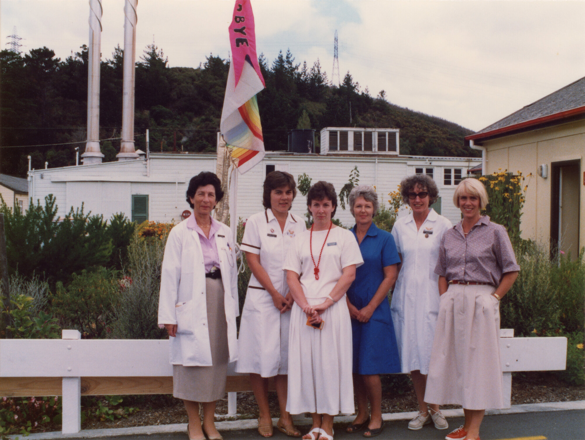 Silverstream Hospital; Staff Members by Flagpole; ca. 1989