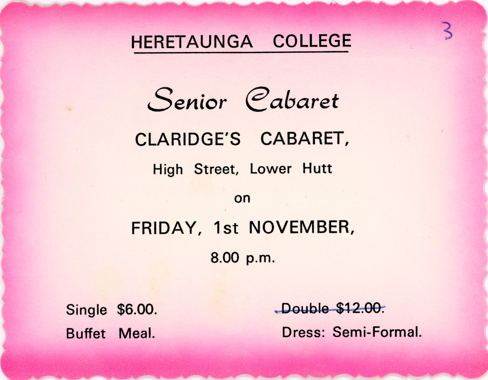 Heretaunga College; Cabaret Ticket; ca. 1973-74