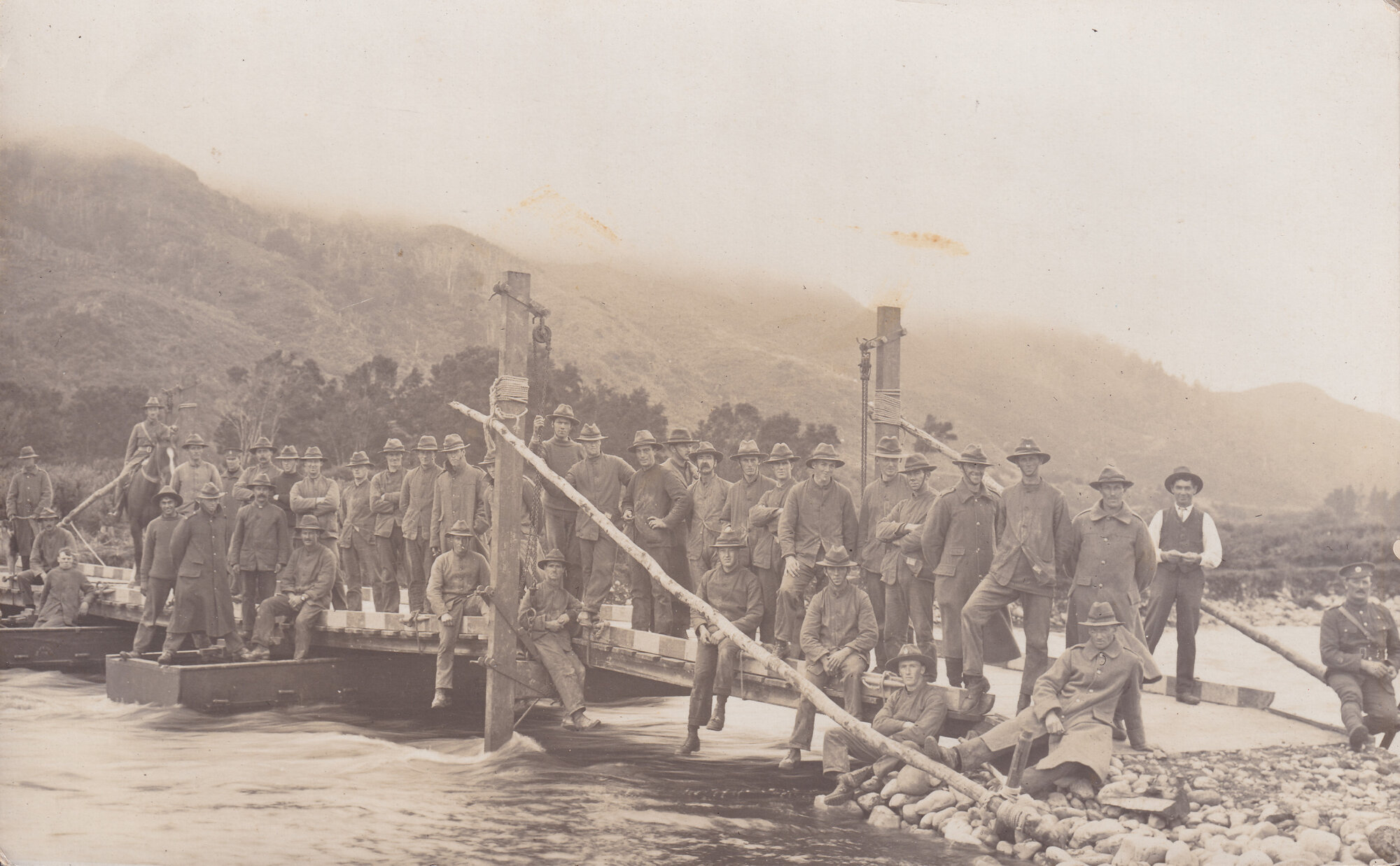 Trentham Military Camp; Pontoon Bridge; ca. 1915