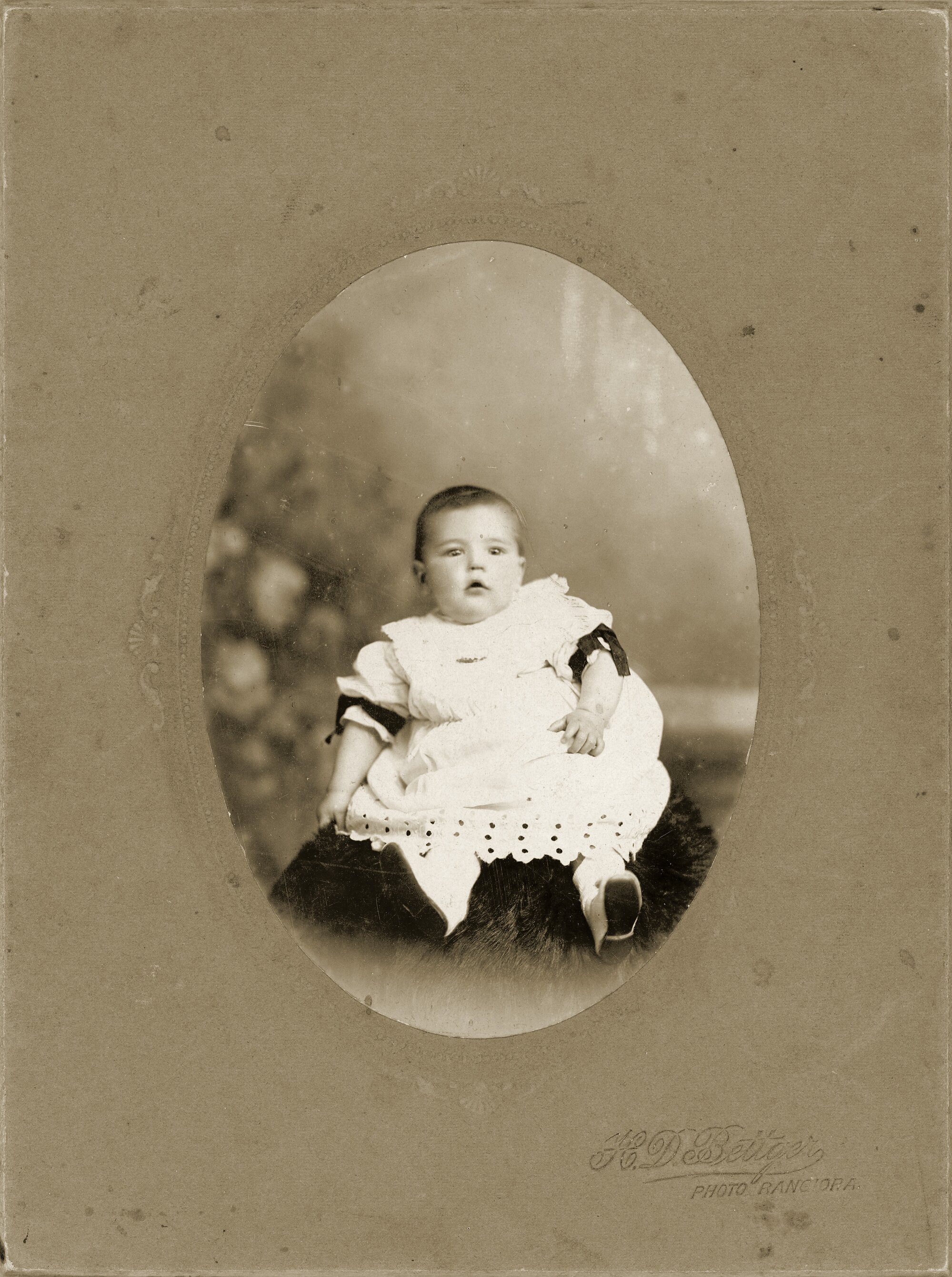 Baby, approximately one year old; formal studio portrait. [P2-367-690]
