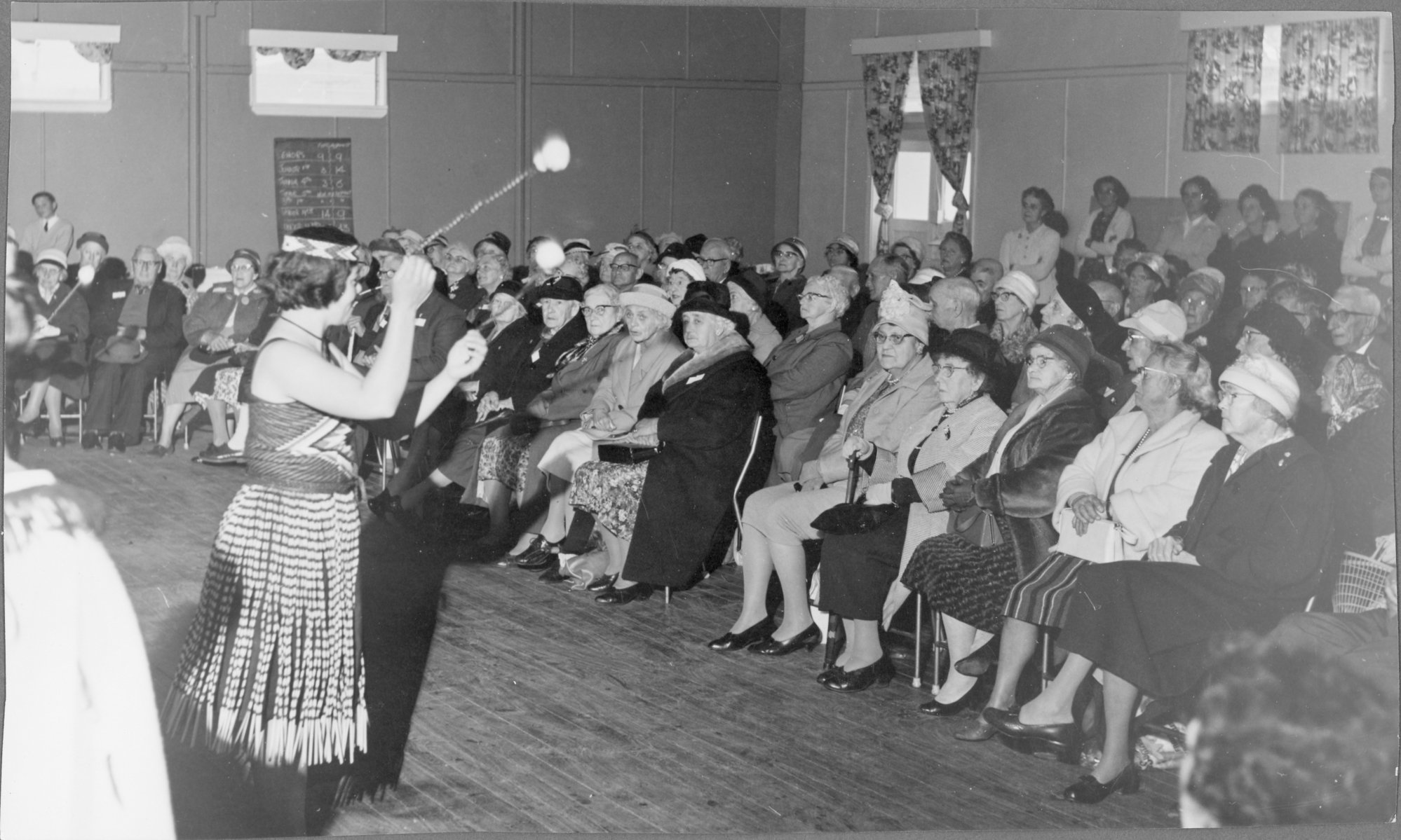 Hapai club 8th birthday, Rugby gymnasium; Māwai Hakona Māori concert party and audience