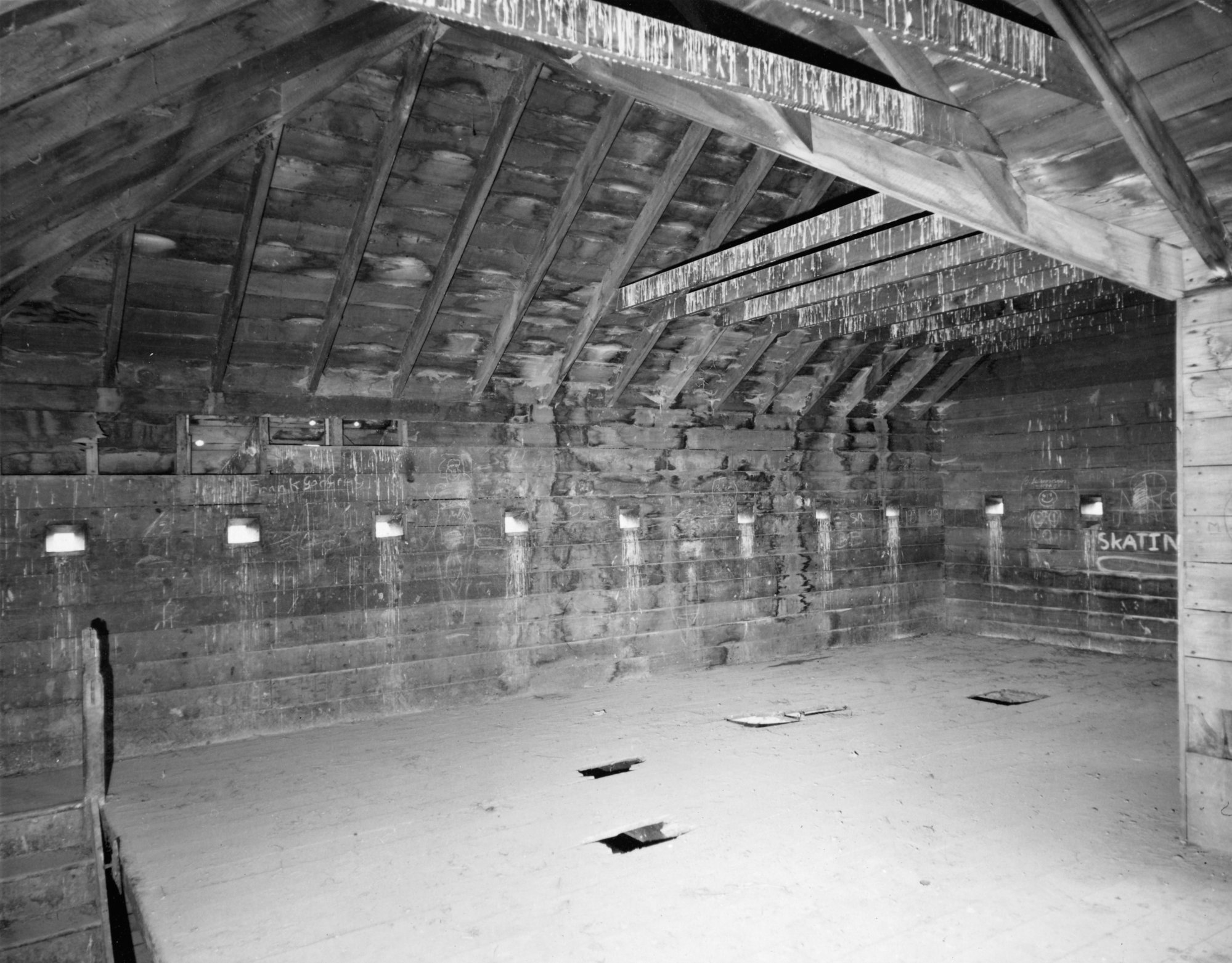 Blockhouse; interior, prior to restoration; upper floor. [P2-604-1507]