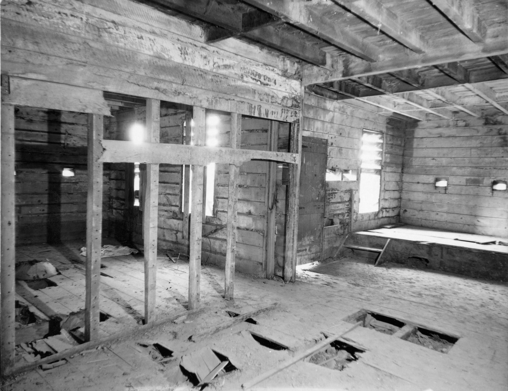 Blockhouse; interior, prior to restoration; lower floor. [P2-606-1509]