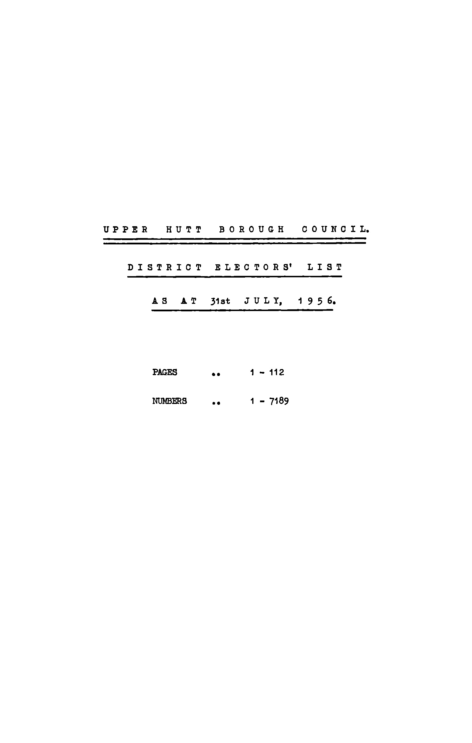 1956 Upper Hutt Borough Council District Electors' List  [65]