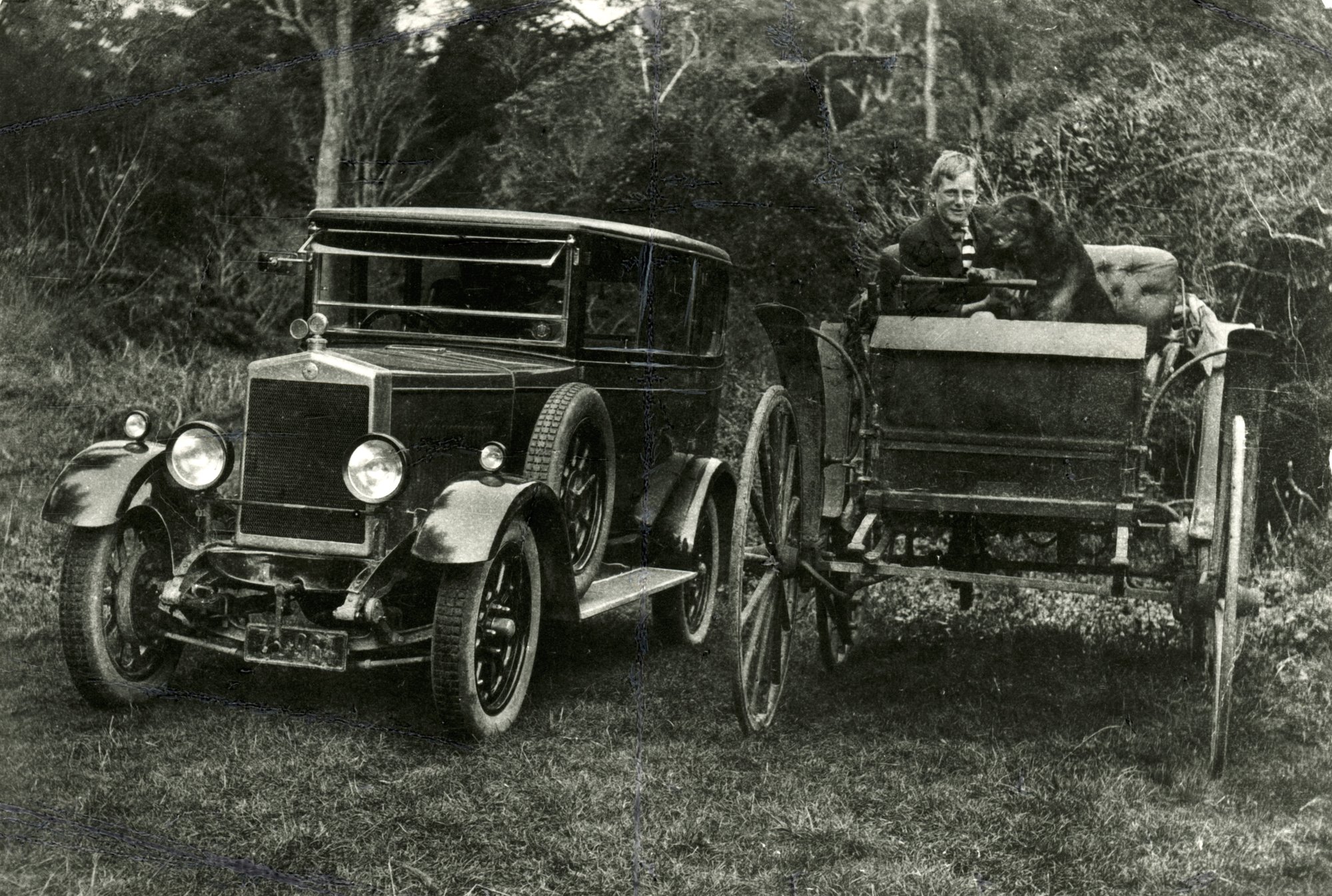 Car; 1927 Morris; and motor buggy.