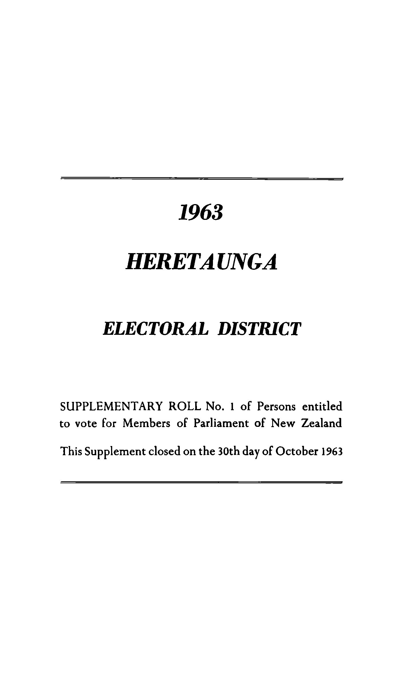 1963 Heretaunga Electoral District Supplementary Roll No.1 [65]