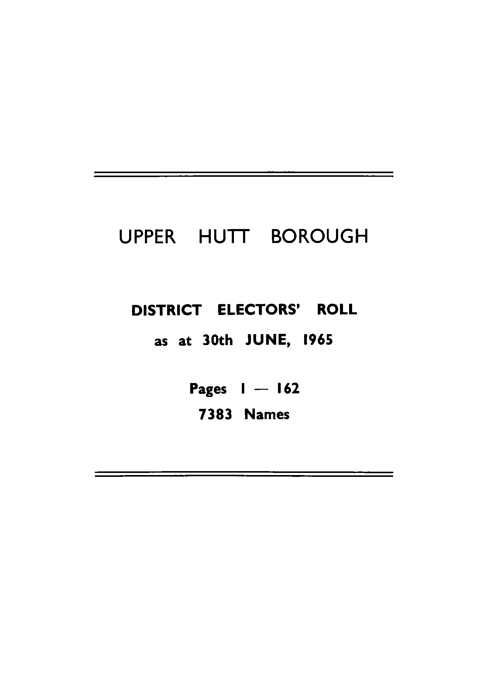 1965 Upper Hutt Borough District Electors' Roll [65]