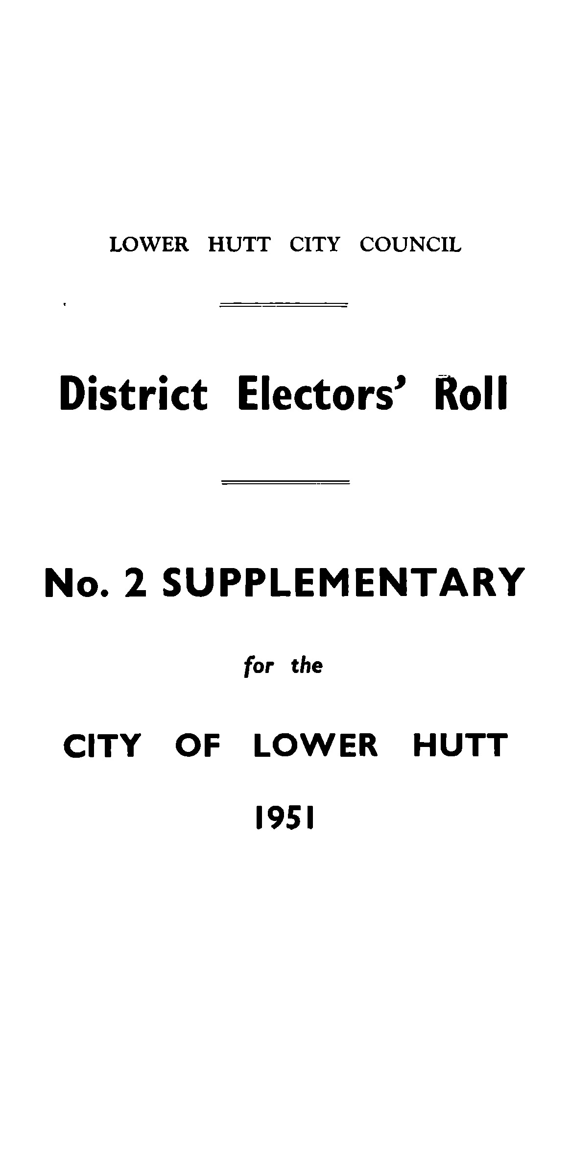 1951 Lower Hutt City Council District Electors' Roll Supplementary No.2 [65]
