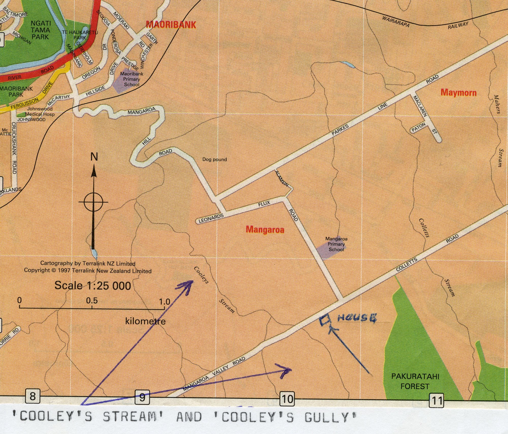 Mangaroa area map, showing Cooley's Stream and Cooley's Gully. [P1-792-3301]