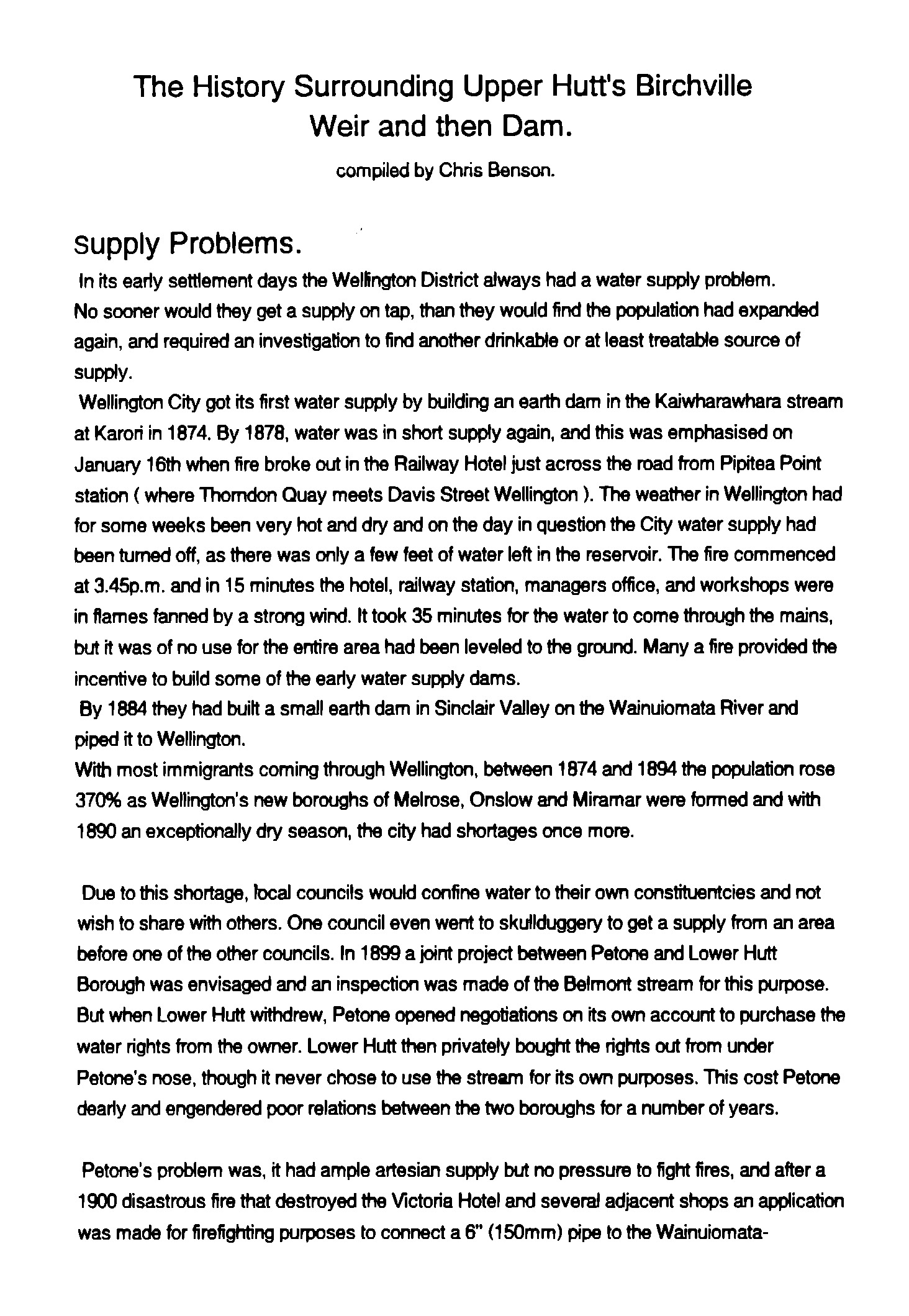 History of Birchville Dam