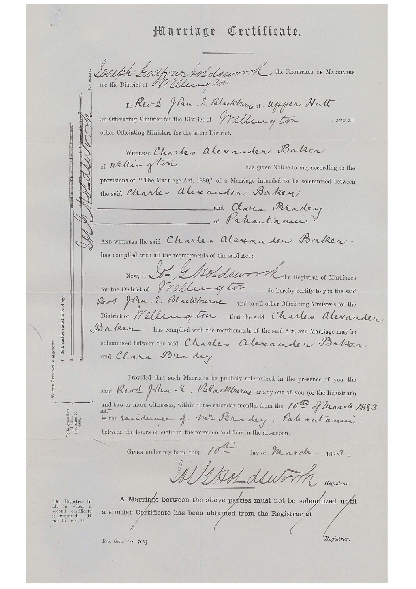 St John's Church (Trentham) Marriage Certificates c1881-1897