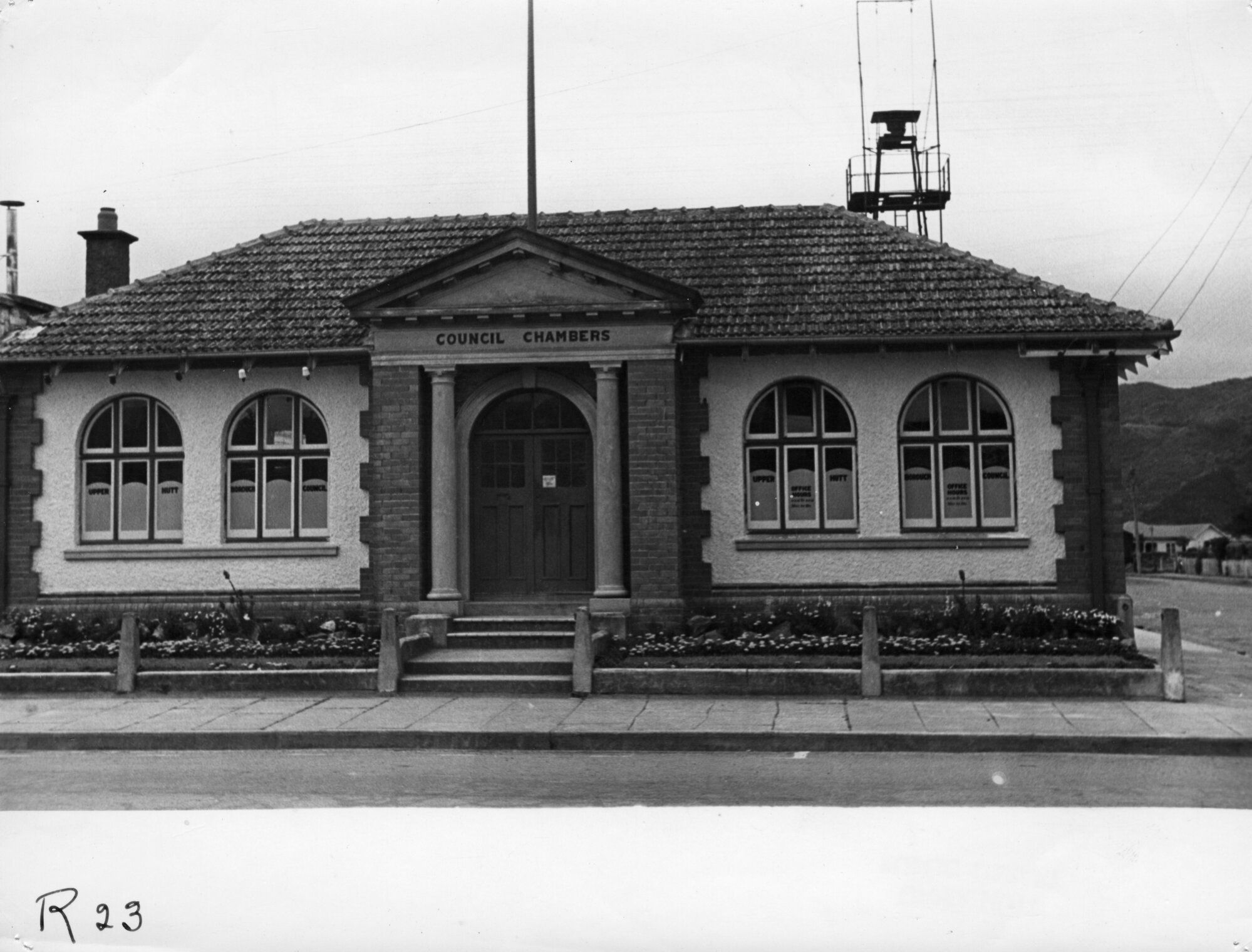 Main St, Upper Hutt, Jan. 1948; south side  3, Borough Council, Russell Street corner (R23)