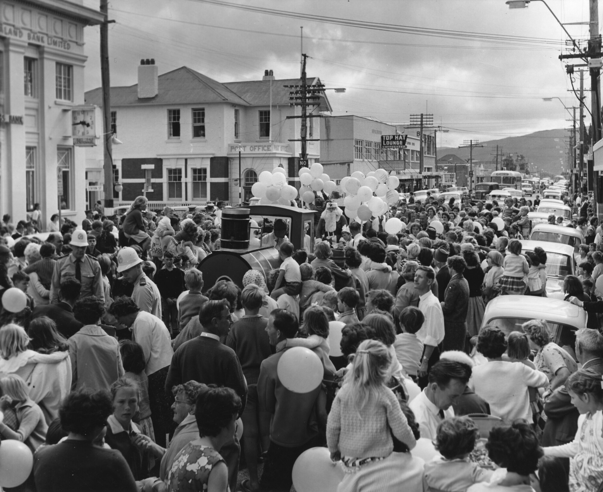 Hazelwoods Father Christmas on a teddy train, 1965.