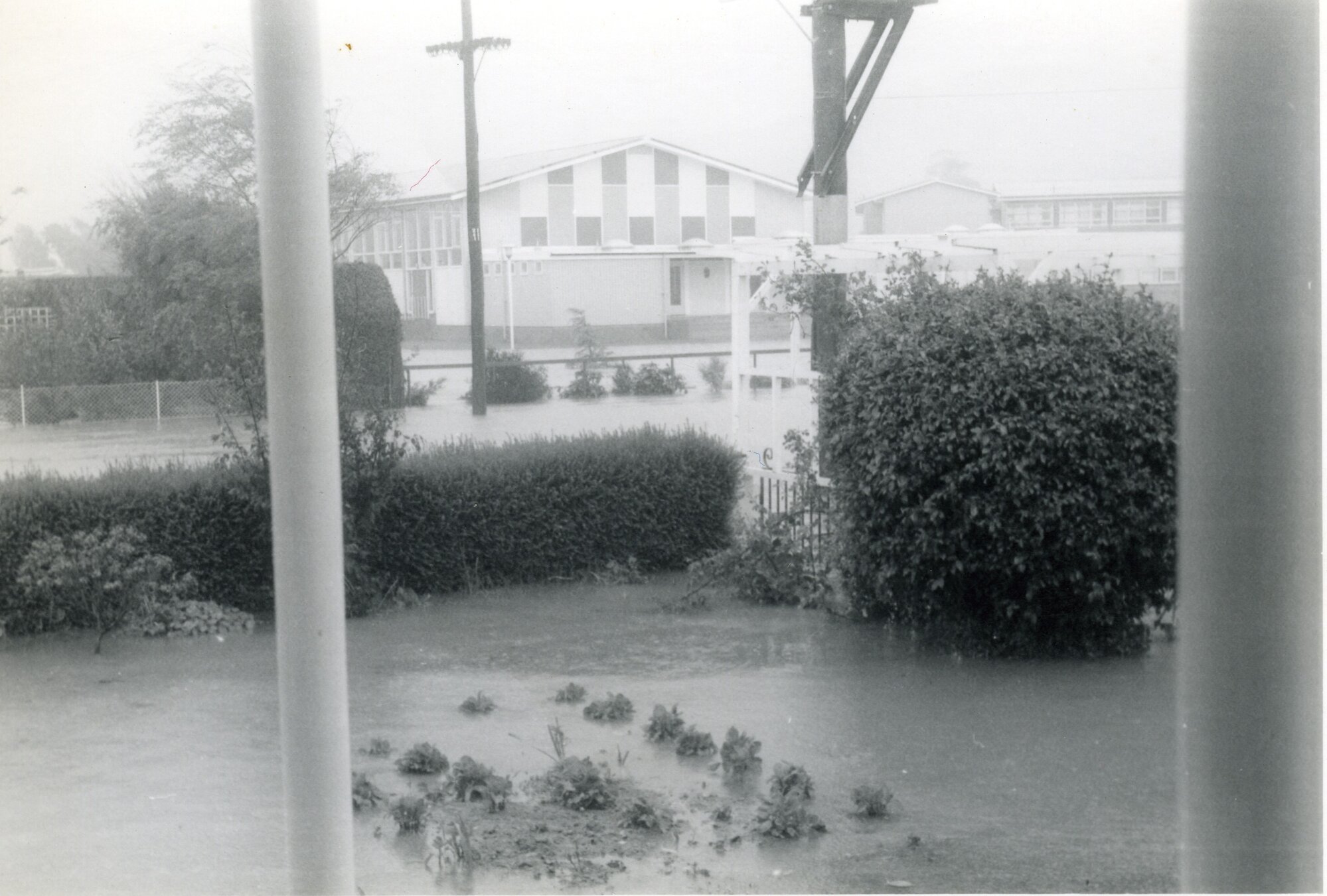 Flood, 1963; view from 32 Moonshine Road, looking towards Upper Hutt College.