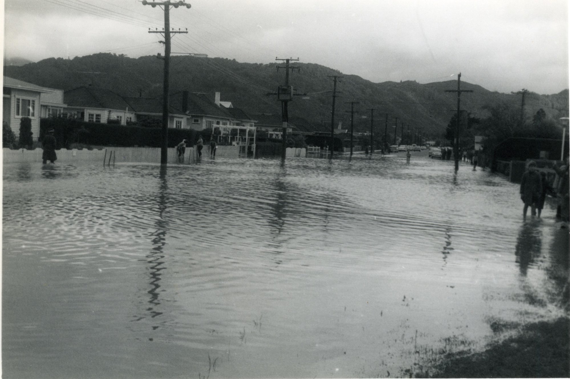 Flood, 1963; view from outside Upper Hutt College.
