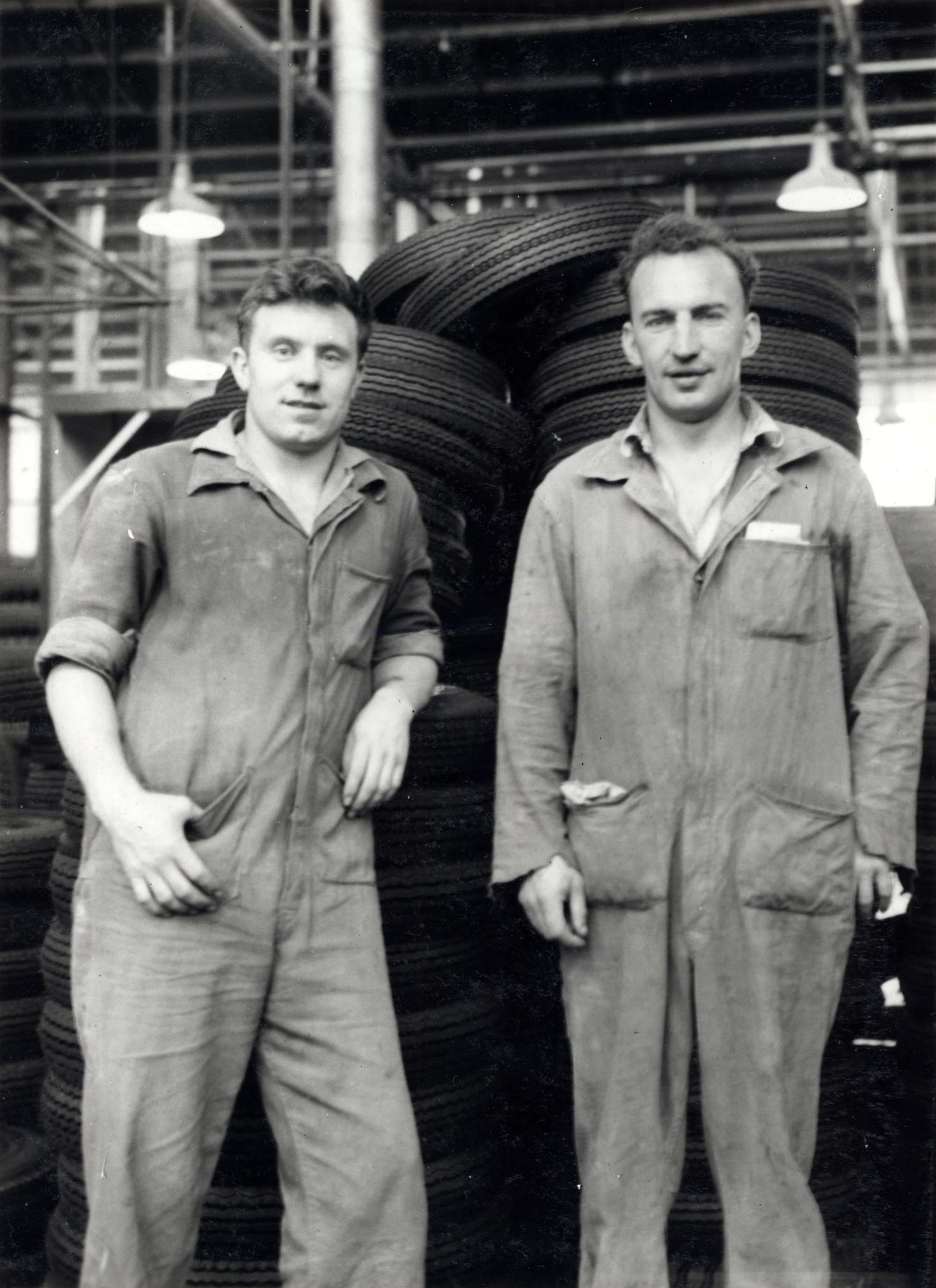 Dunlop People;  Dave Taylor and Jim Warrender, with Finished Tyres