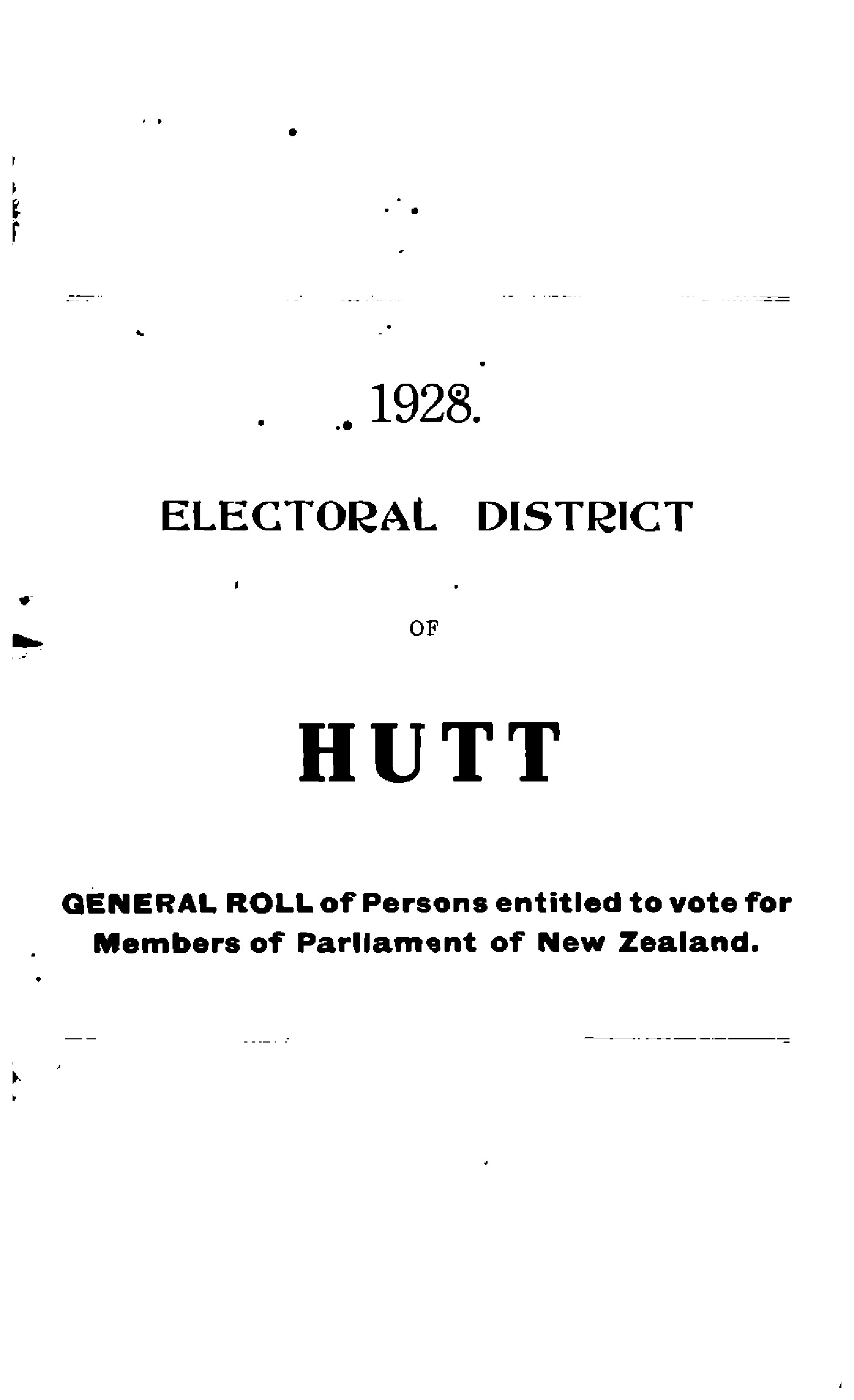 1928  Electoral  District  of  Hutt  General  Roll