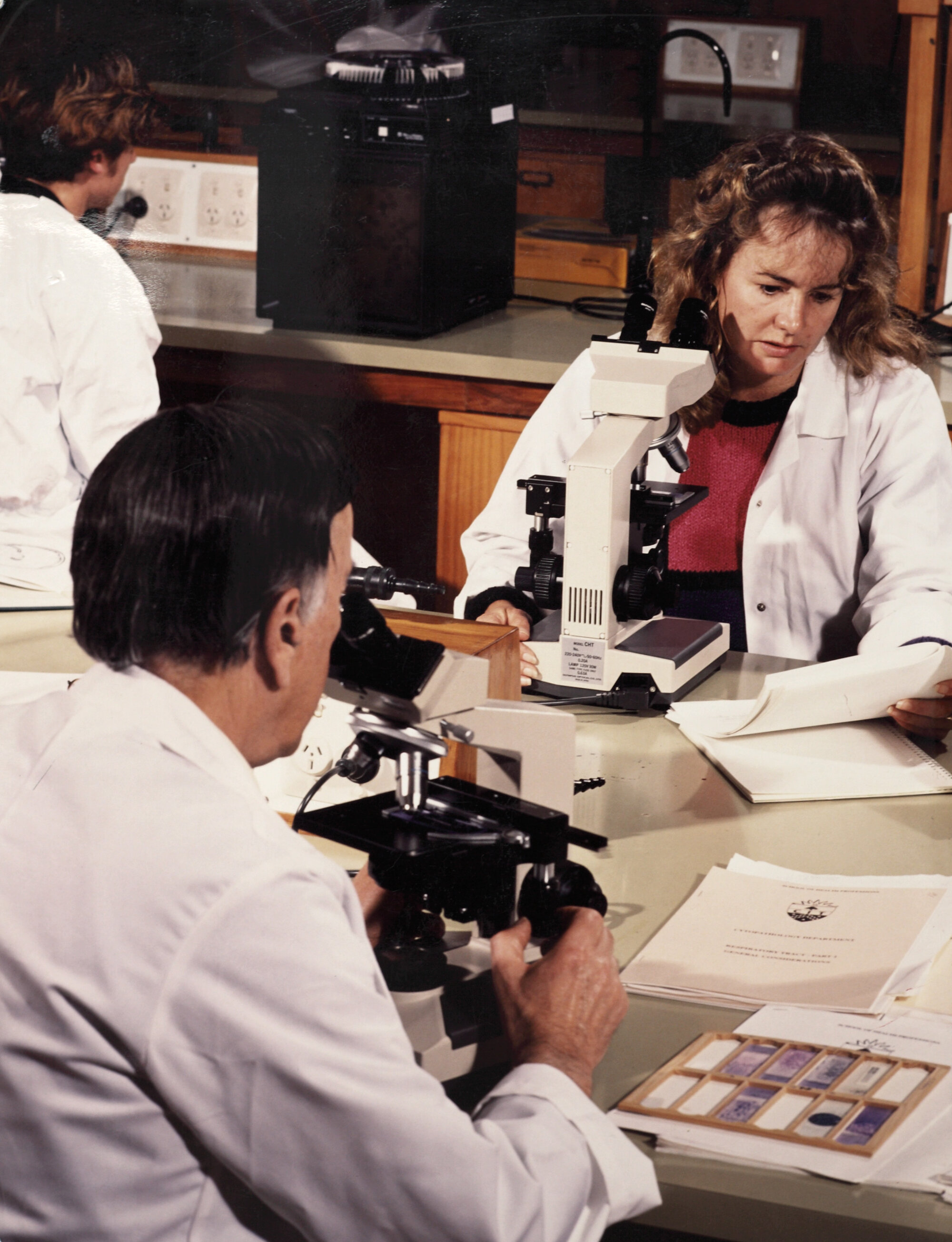 Central Institute of Technology in operation; unidentified laboratory; microscopes.