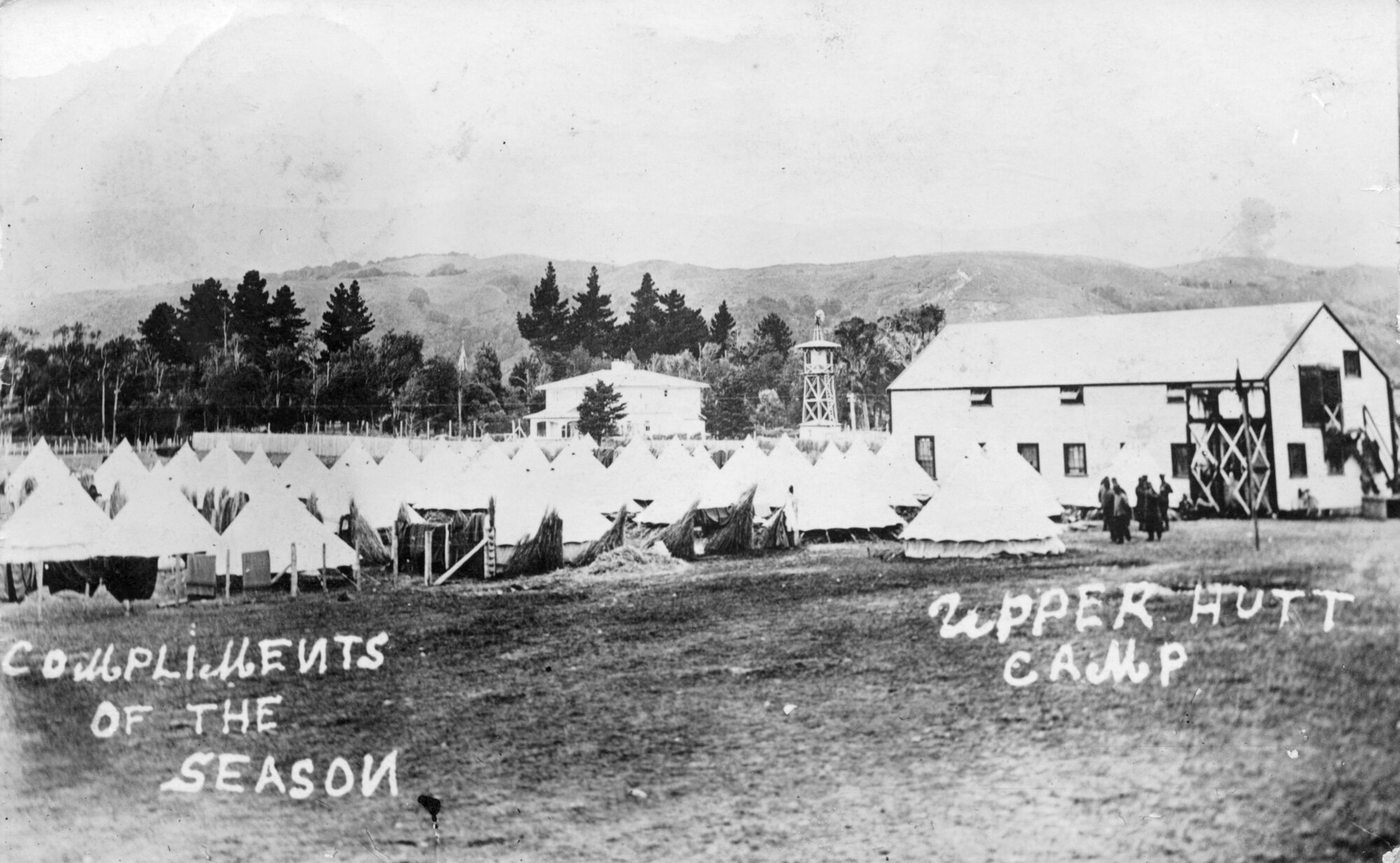 Trentham Camp; cook shop and YMCA reading room building at right.