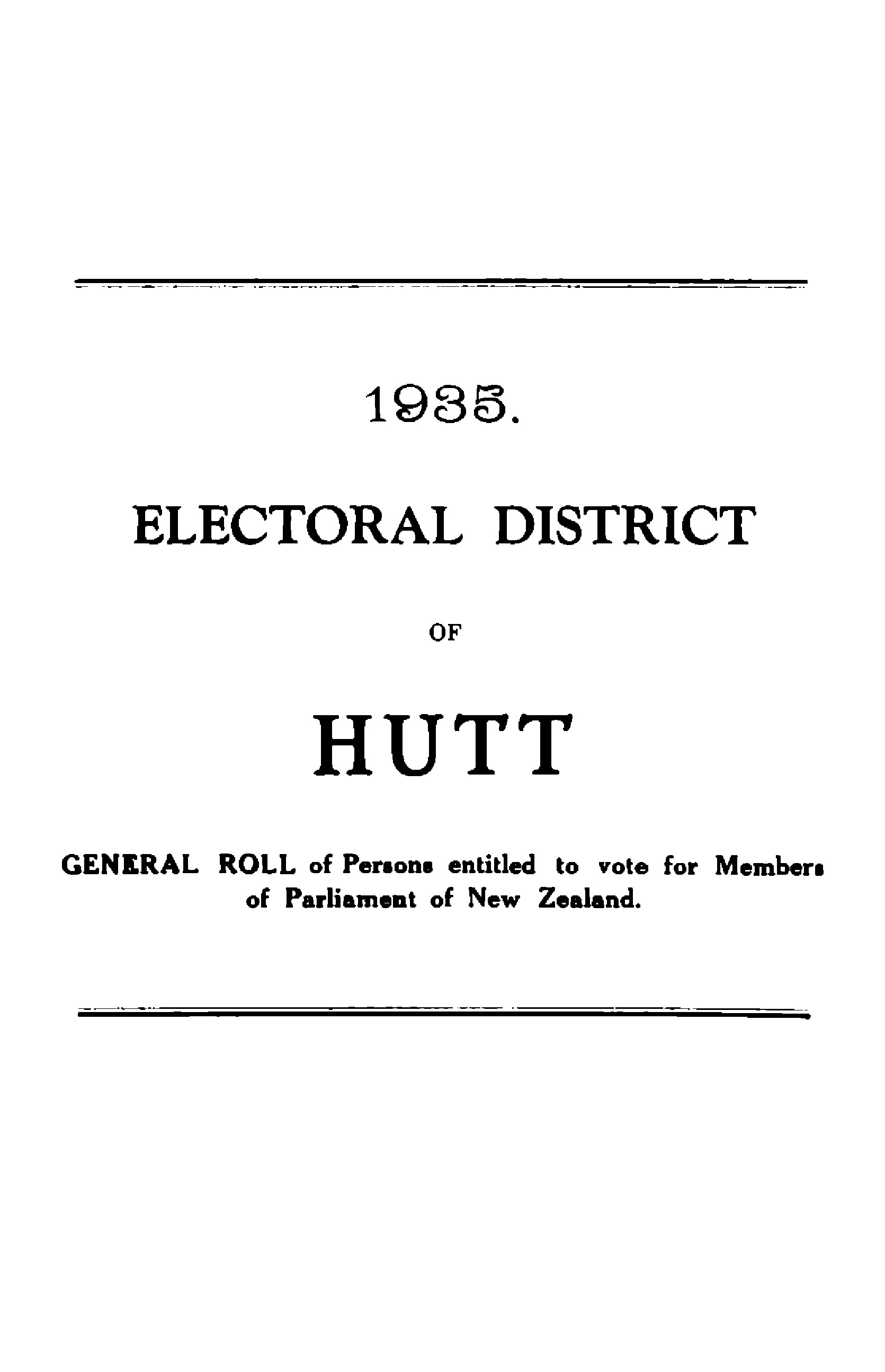 1935  Electoral  District  of  Hutt  General  Roll