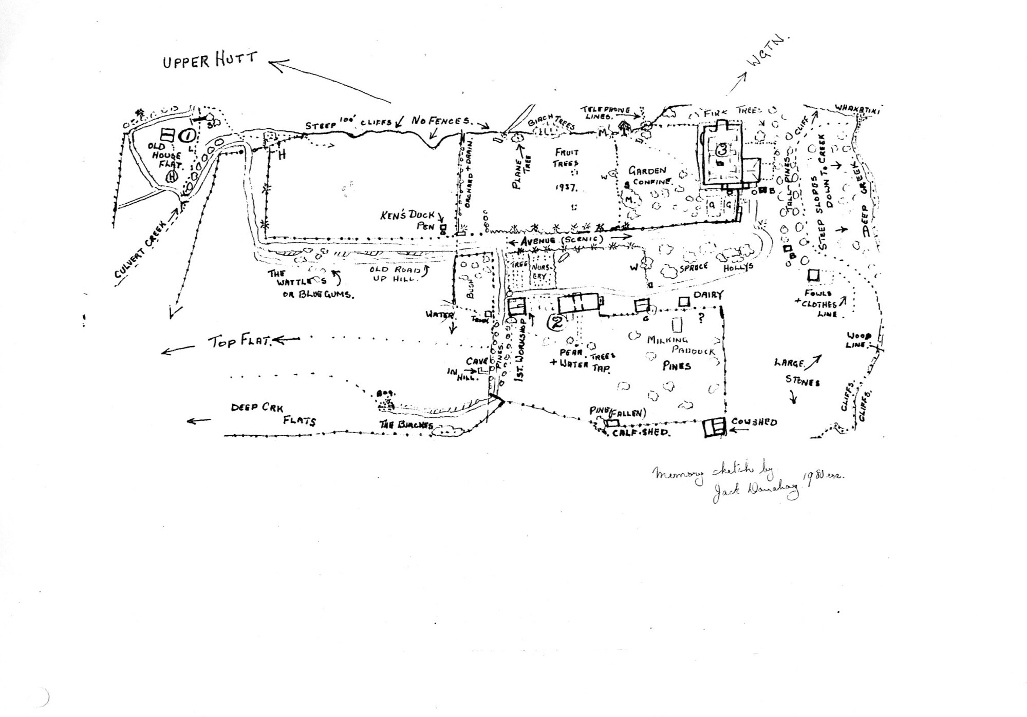 Map of McCurdy's Castle and surroundings, drawn by Jack Danahay, 1980