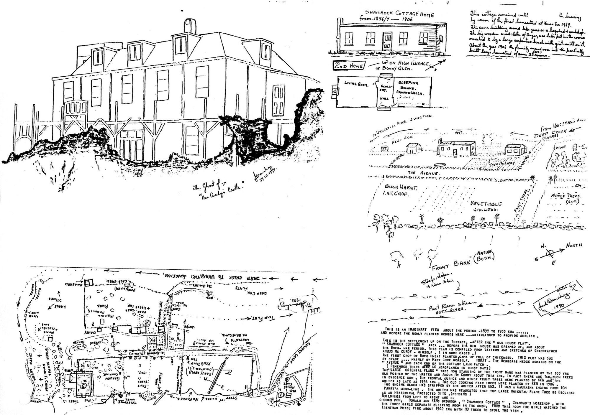 McCurdy's Castle; sketches and map of surroundings, 1990