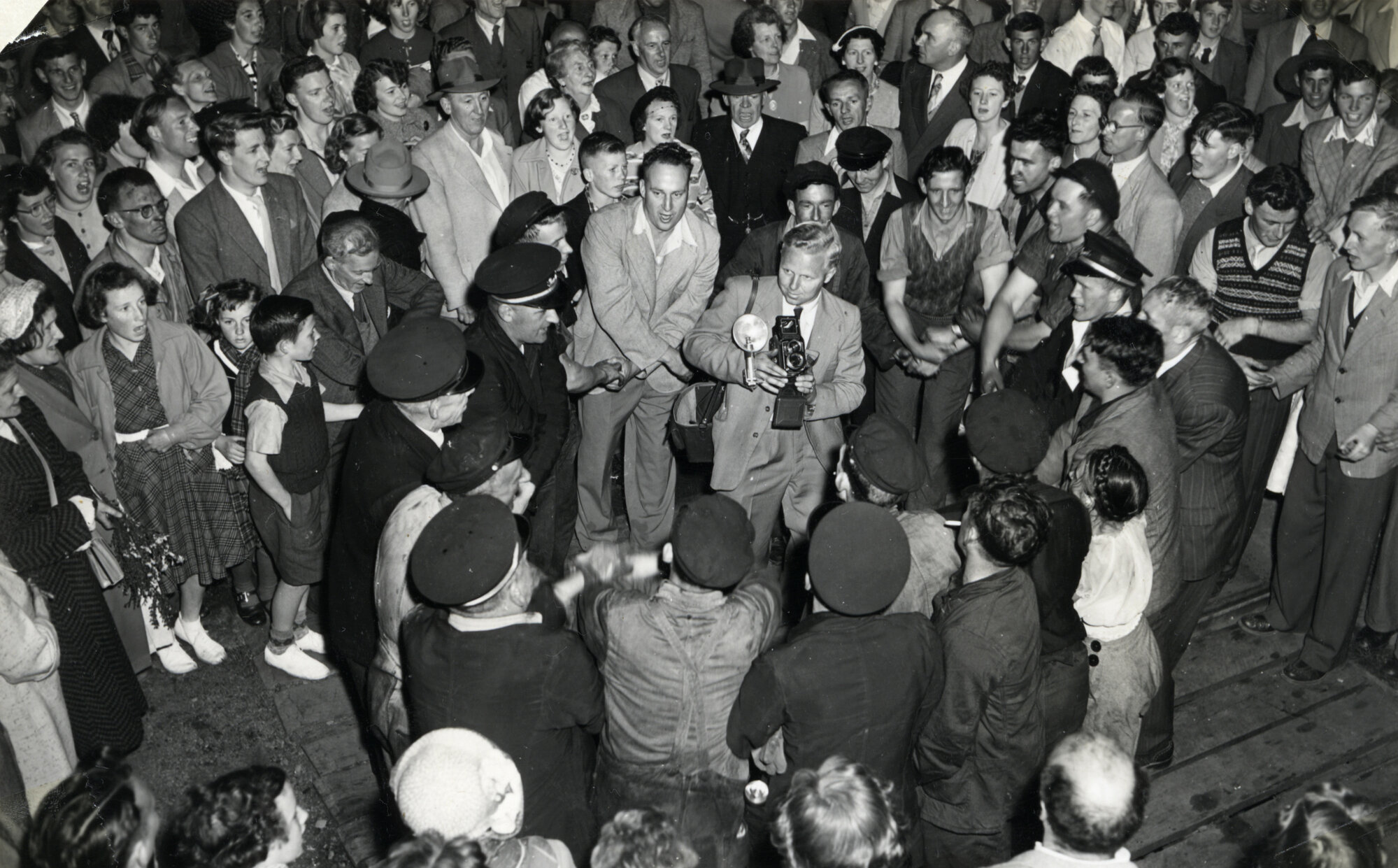 Summit; celebration after arrival of last train 