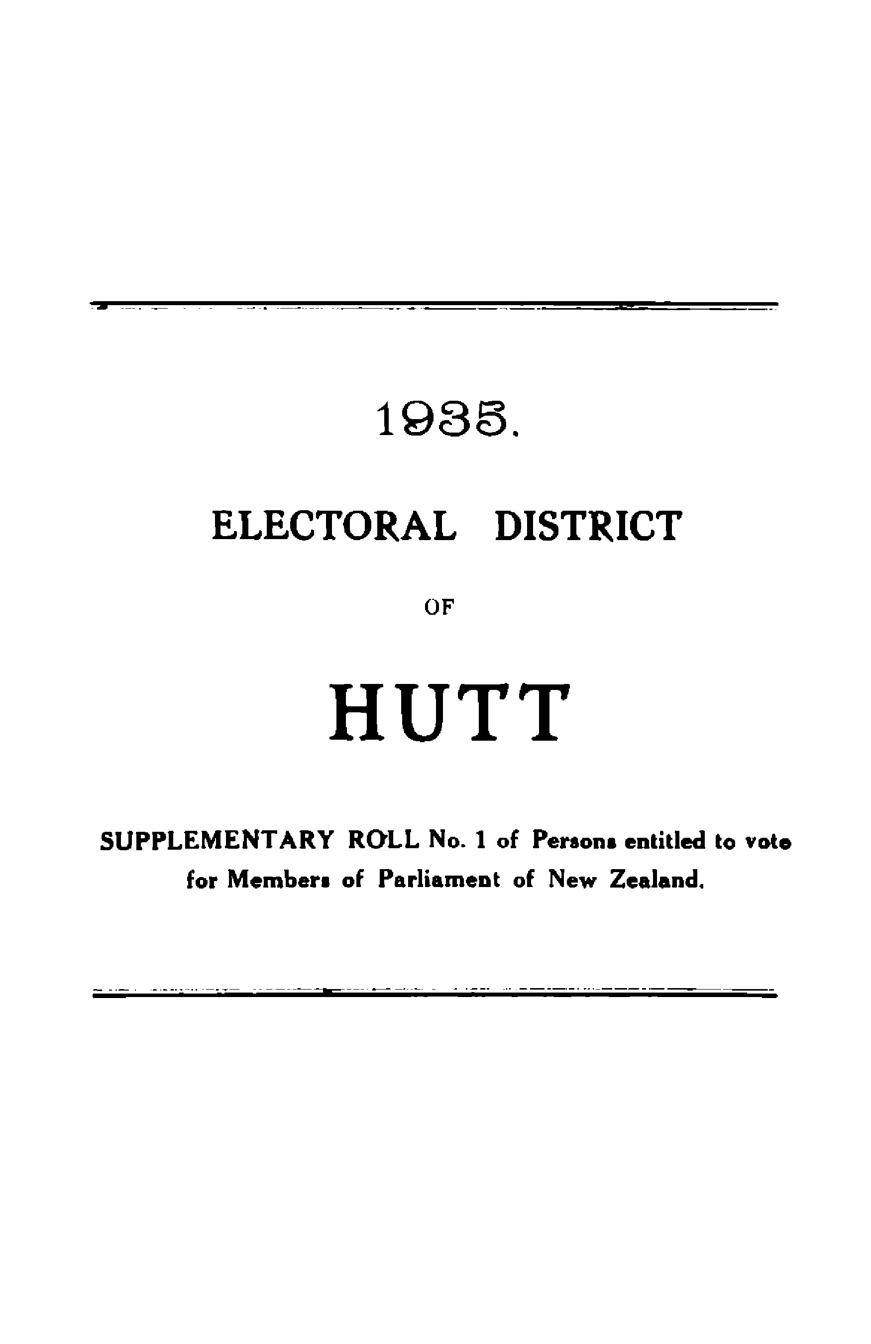 1935  Electoral  District  of  Hutt  Supplementary  Roll  No.01
