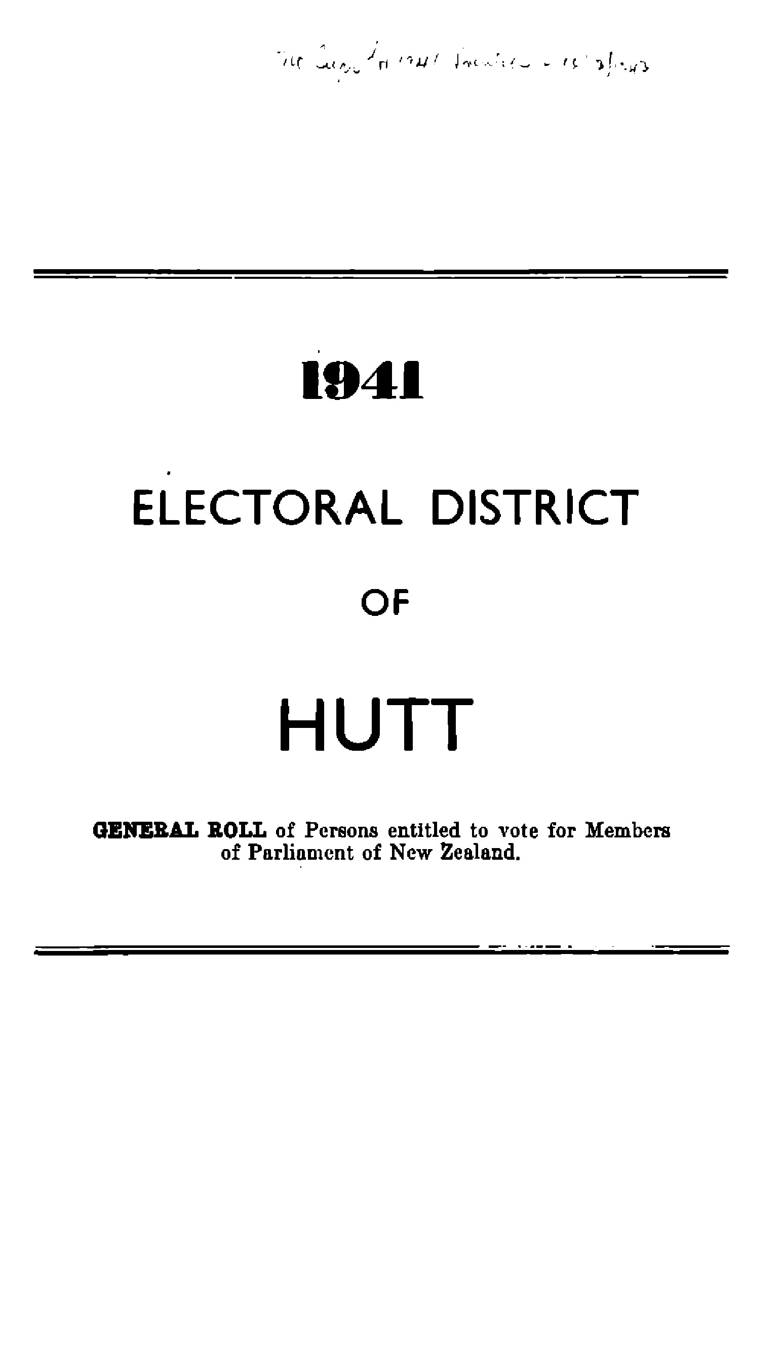 1941  Electoral  District  of  Hutt  General  Roll