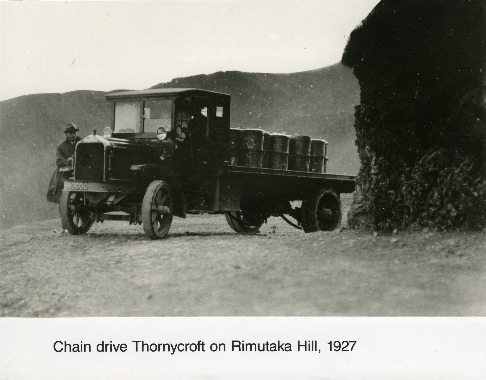 Rimutaka Hill road; chain-drive truck, 1920s.