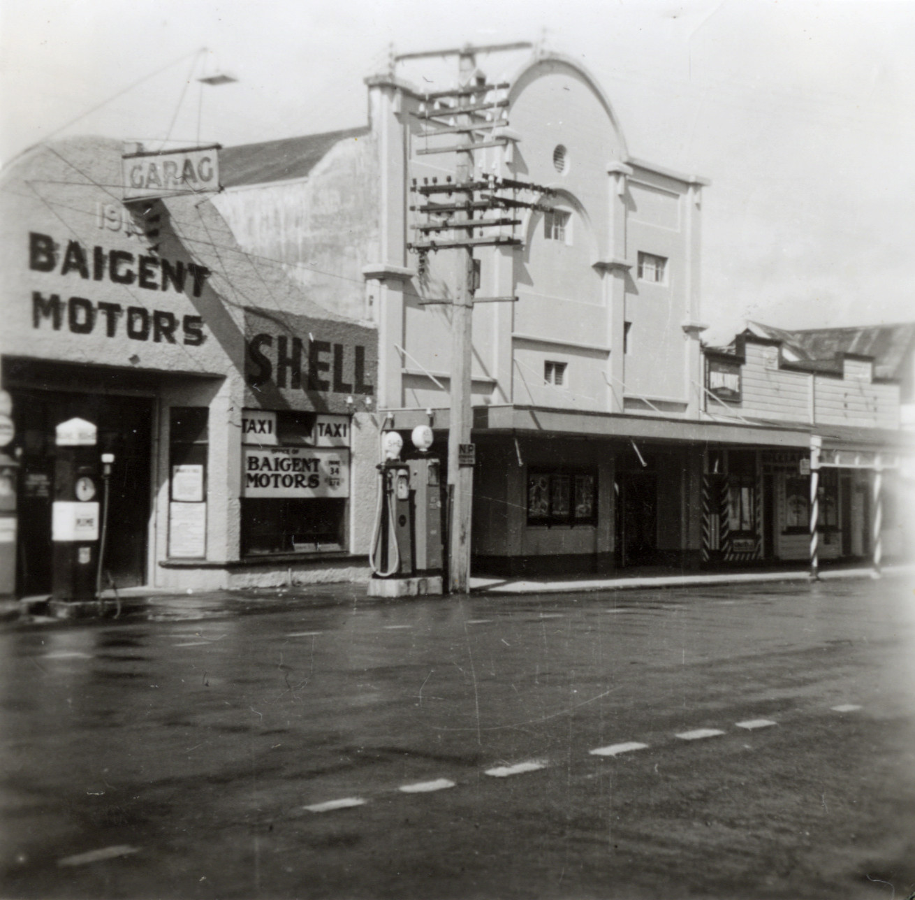 Main Street, south side; Baigent Motors, and the full height of the Majestic Theatre.