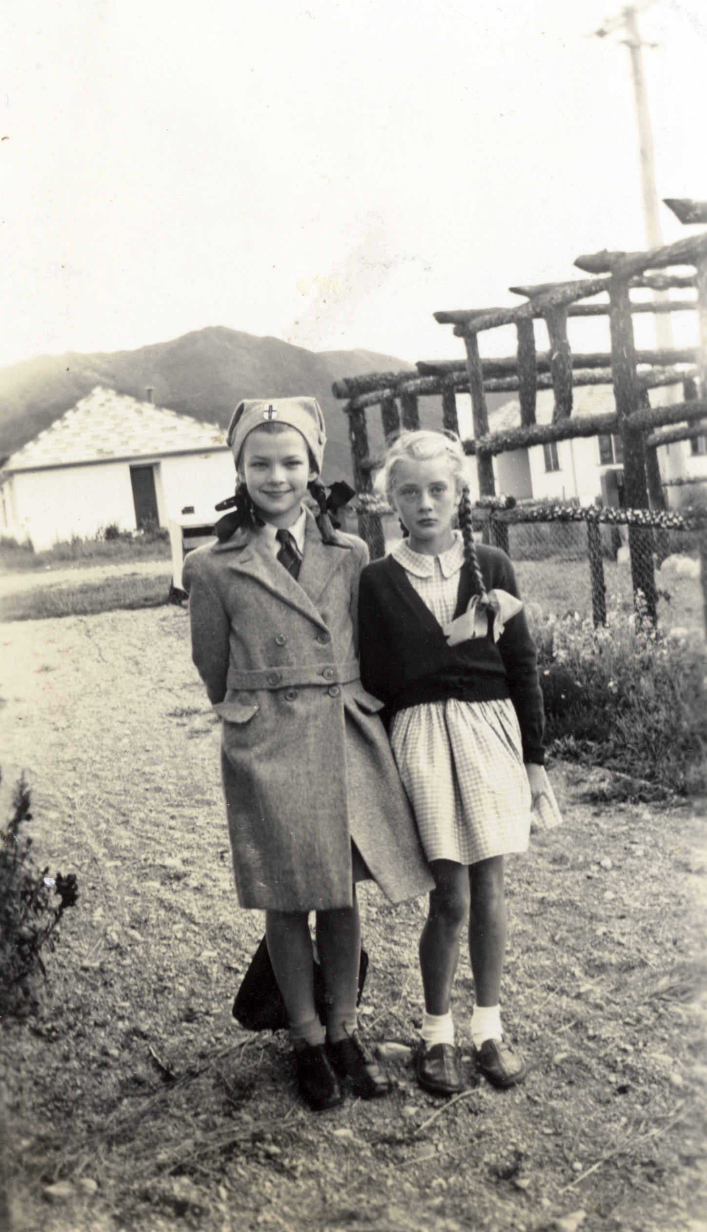 Sylvia Williams, right, with friend (Angela Jones?) in Junior Red Cross uniform.
