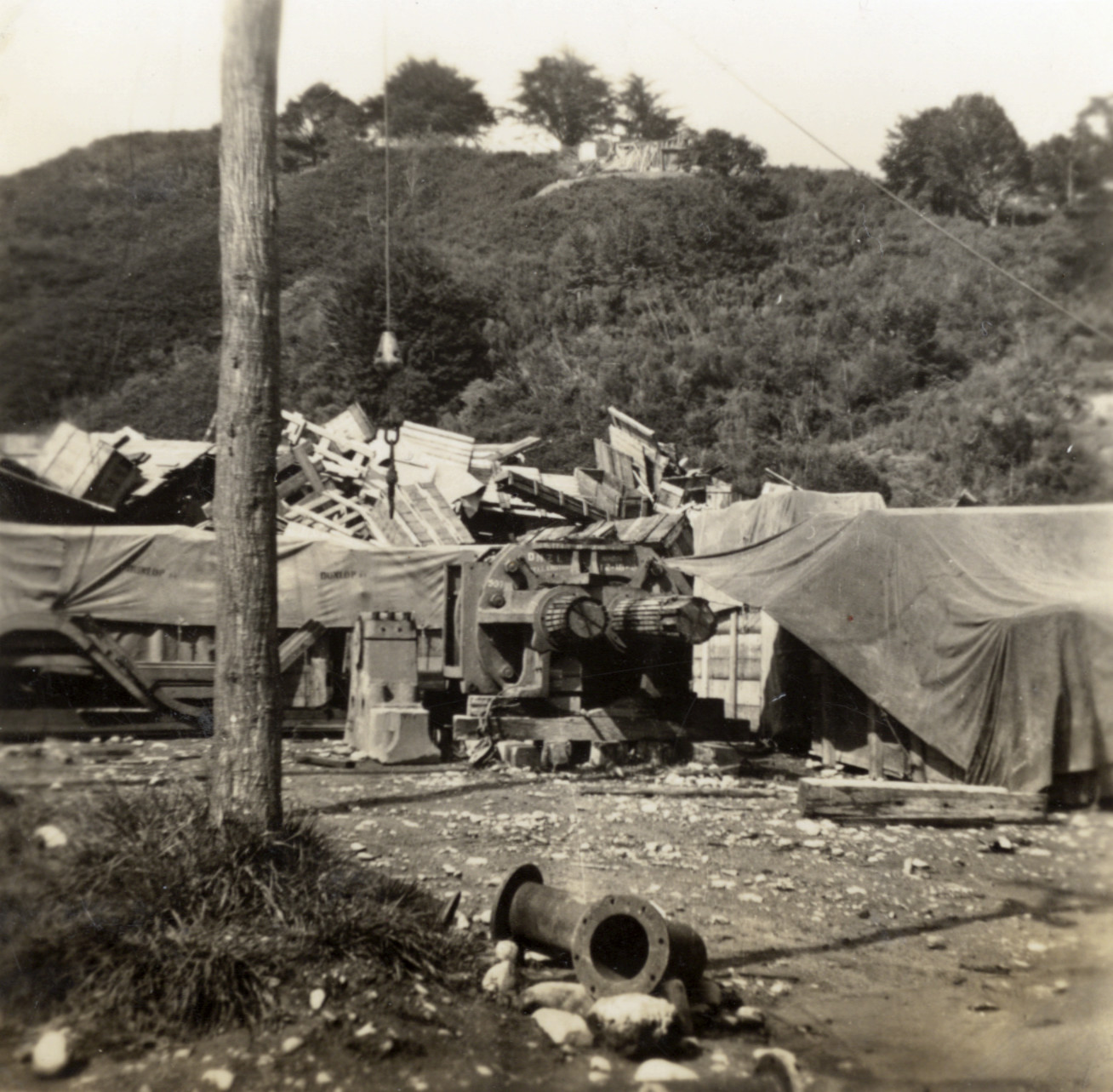 Dunlop factory construction; machinery and scrap timber