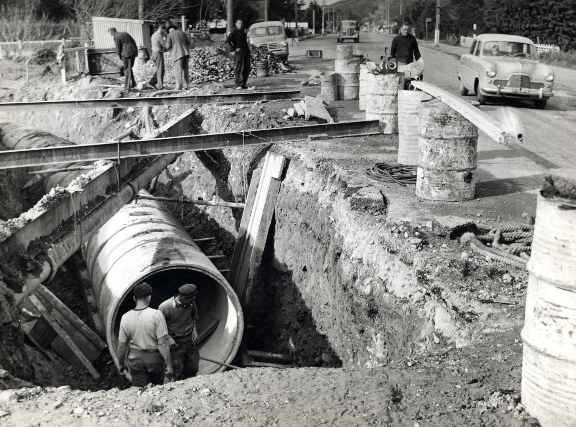 Stormwater, Main Road, Trentham 1955. Photo by J.A.Kelleher
