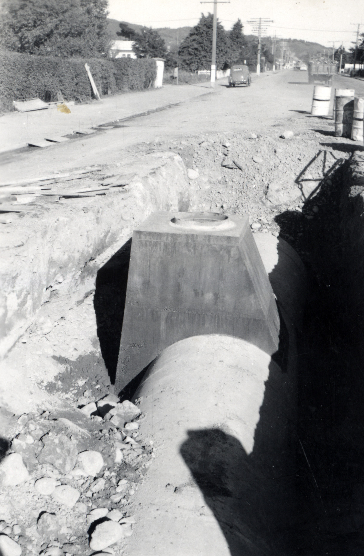 Man hole at Trentham School T.P. (turning point?) Stormwater drain?