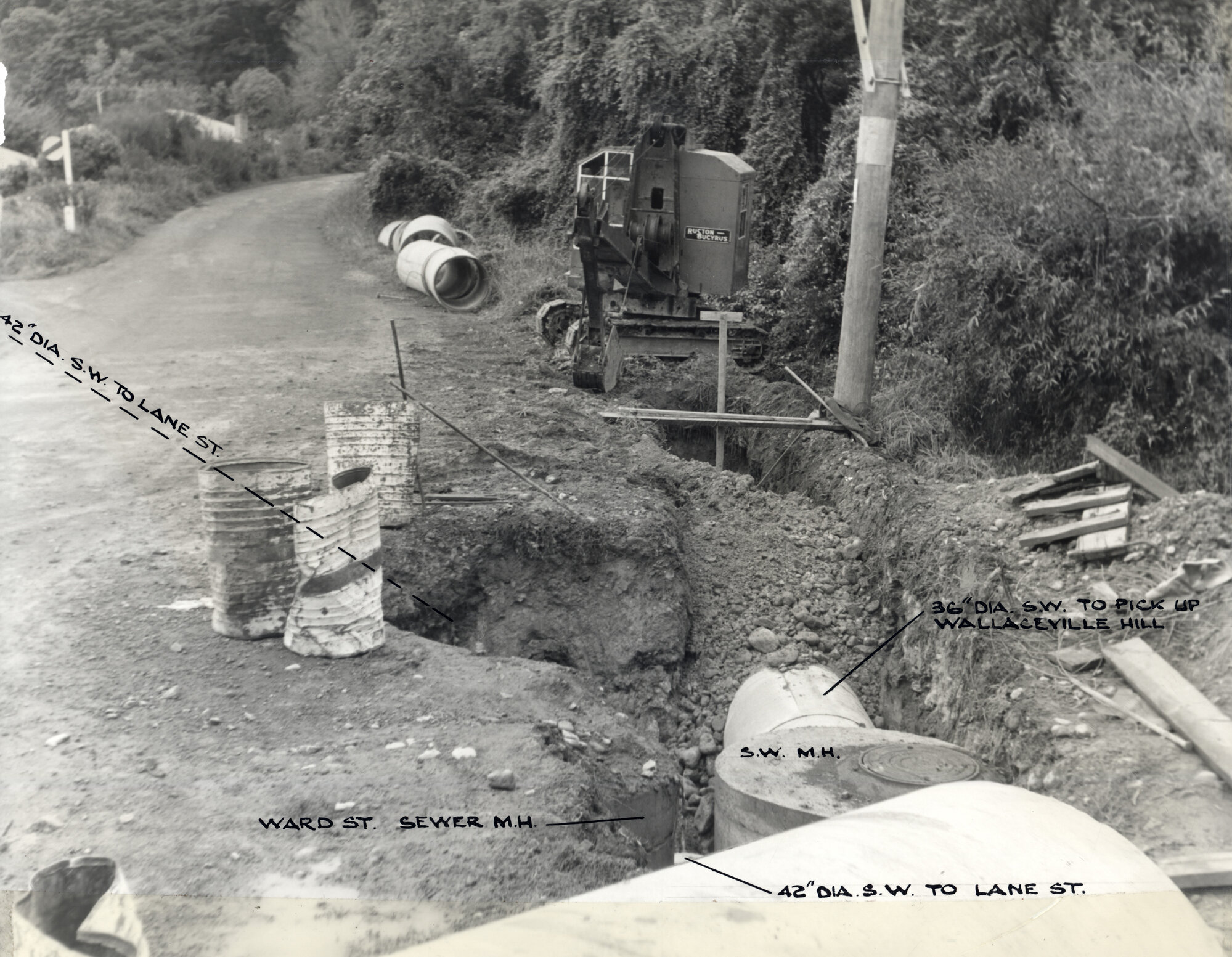 Stormwater pipes and manholes, Wallaceville Hill Road - Lane St 1961