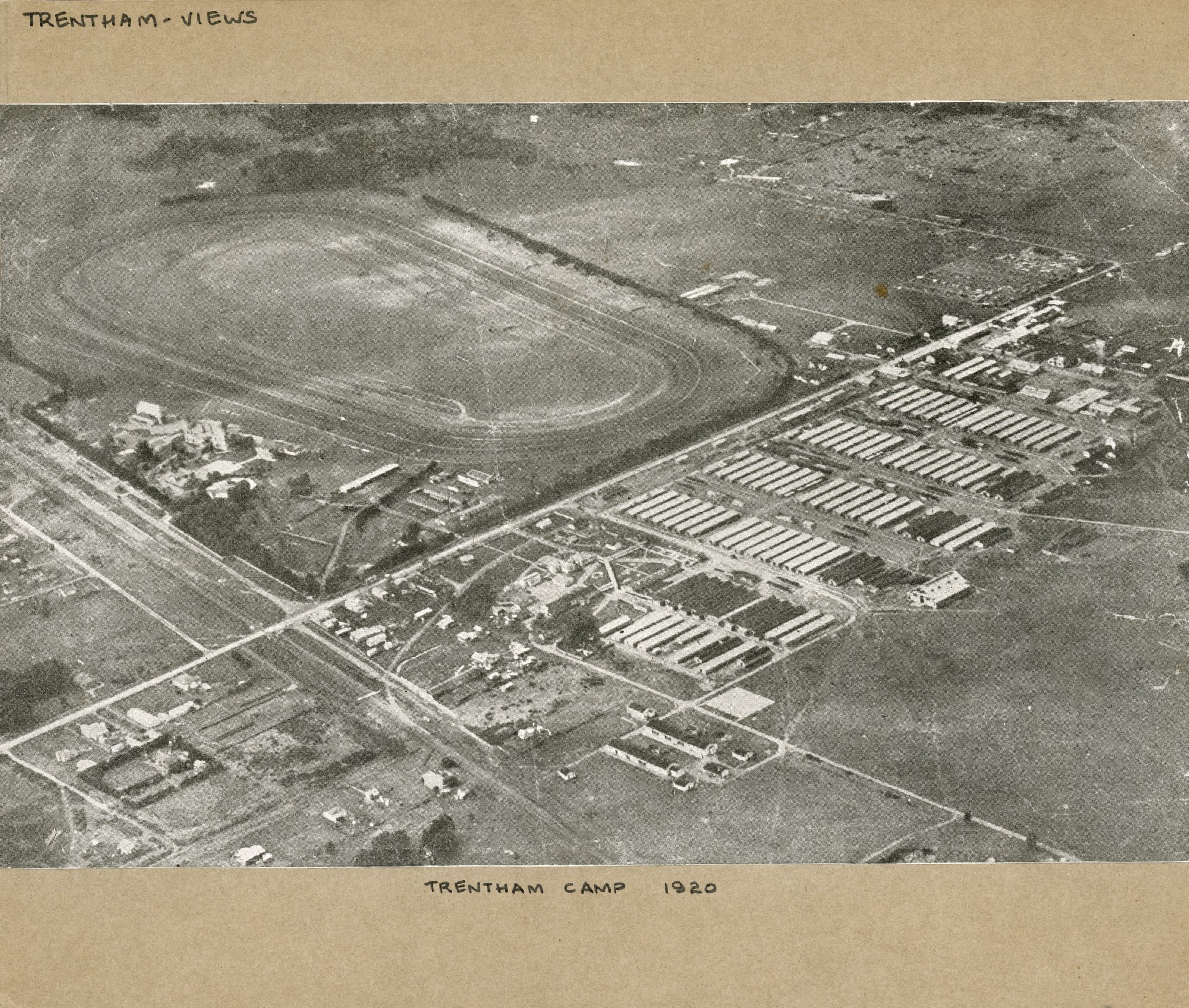 Trentham Camp 1920; aerial view looking east.