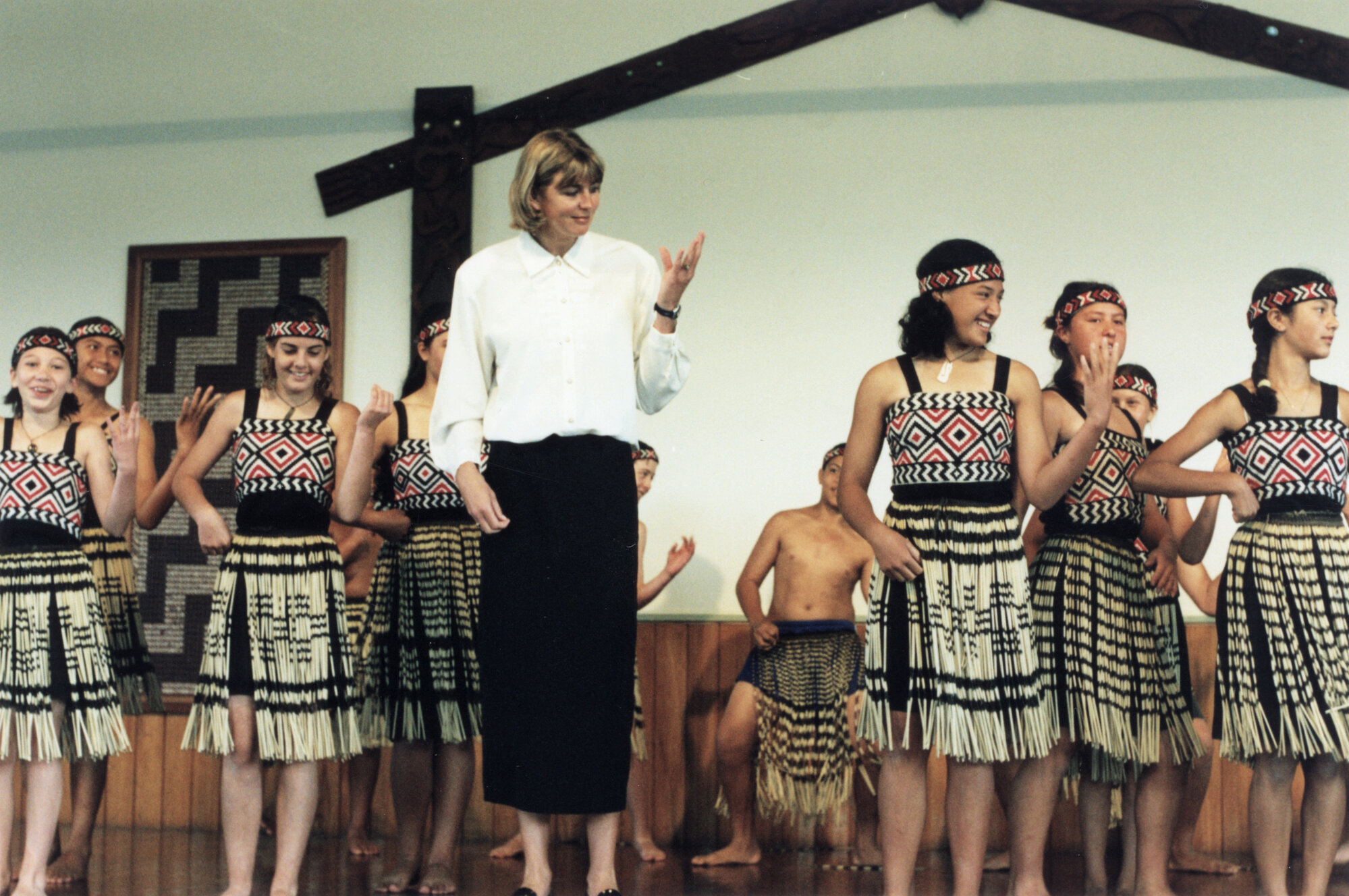 Fergusson Intermediate; netballer Irene van Dyk welcomed to the staff by kapa haka group.