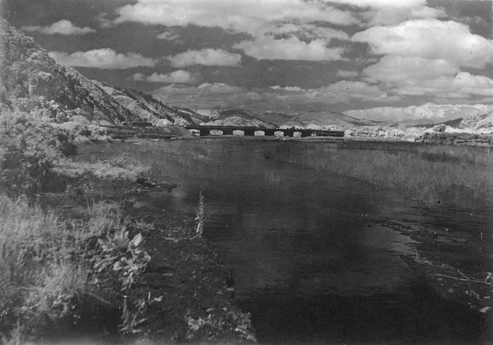 Silverstream road bridge; distant view upstream; infra-red? | Upper ...