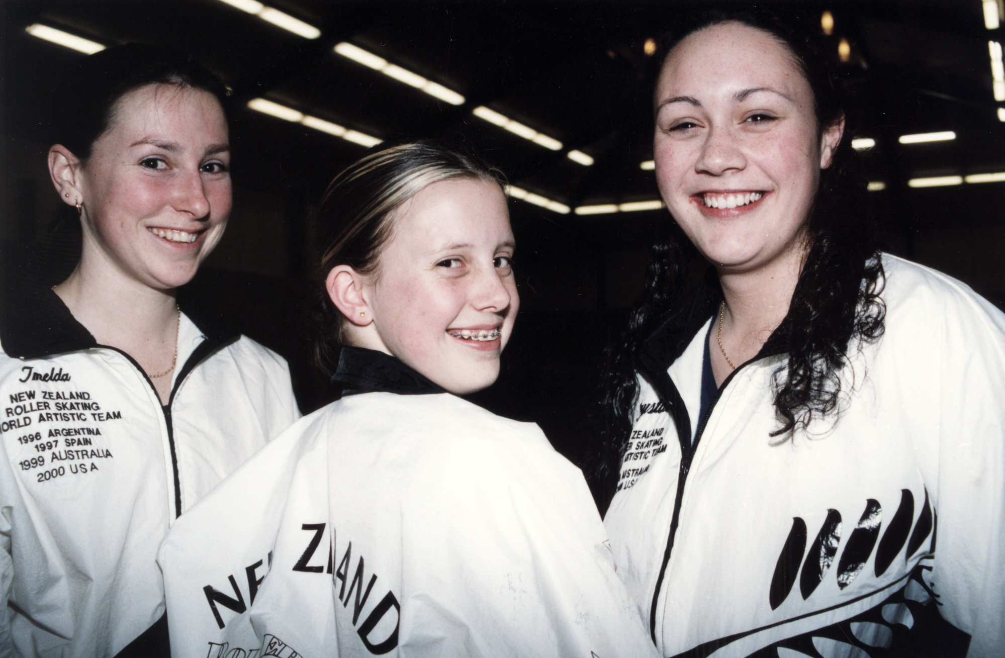 Roller skating; New Zealand team members Imelda Healey, Sarah-Jane and Crystal Jones.