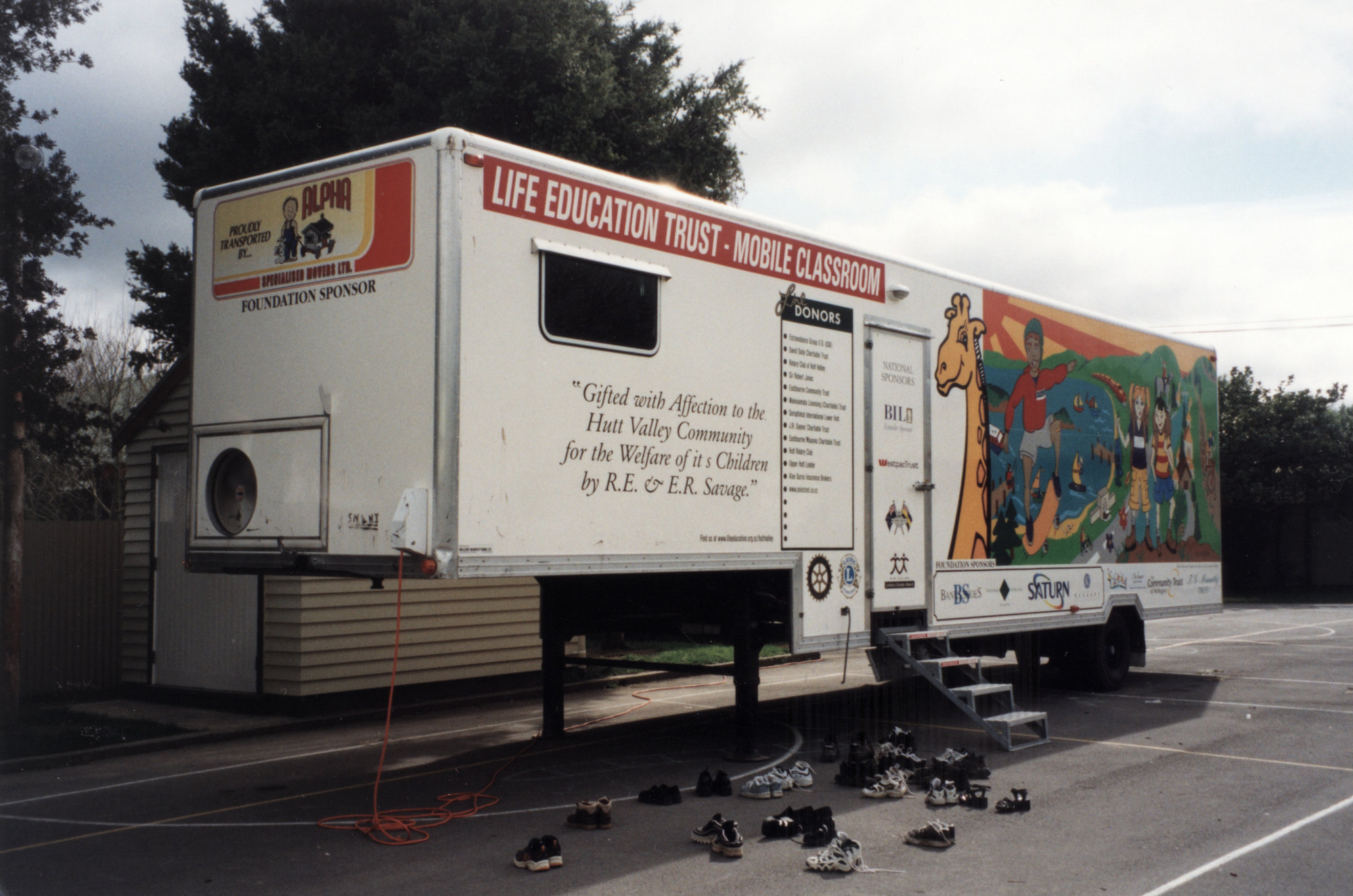 Life Education Trust semi-trailer parked at Trentham School.