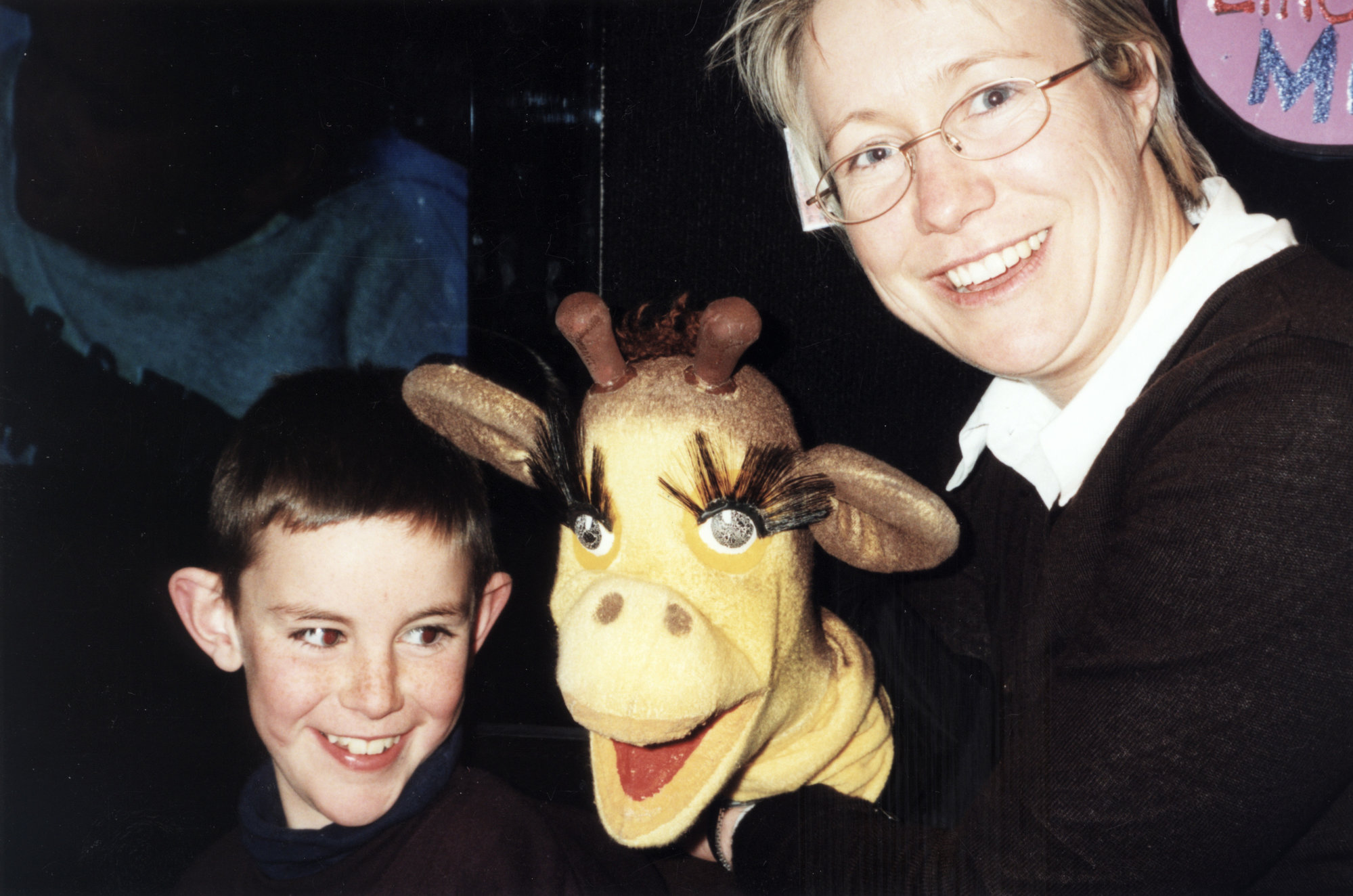 Life Education Trust mobile classroom; Victor Bayliss, 9; giraffe glove puppet 'Harold', educator Sarah Hill.