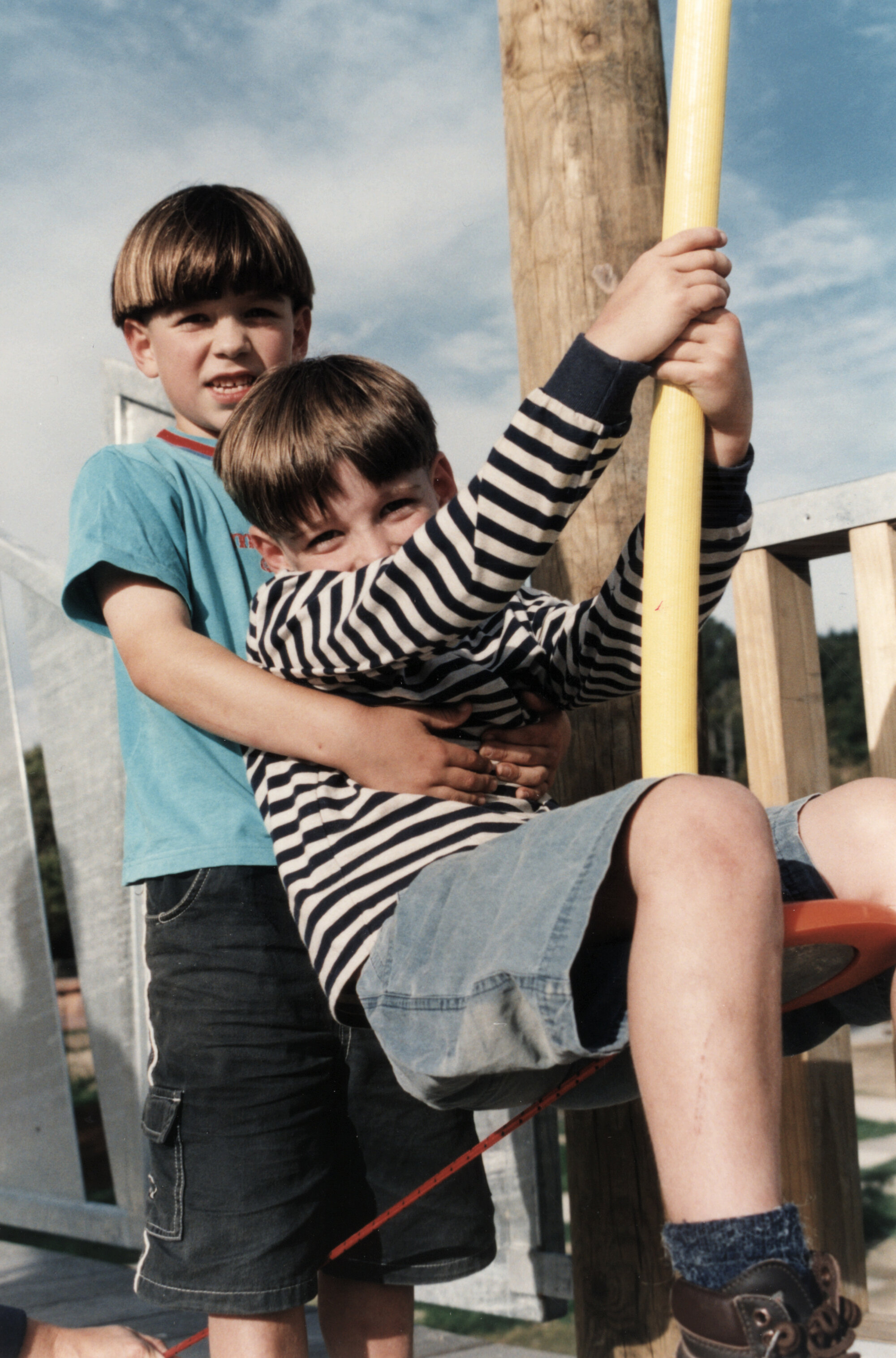 Maidstone Max playground, Park Street, to open; twins Hamish and Thomas Eyles, 6, on a flying fox.