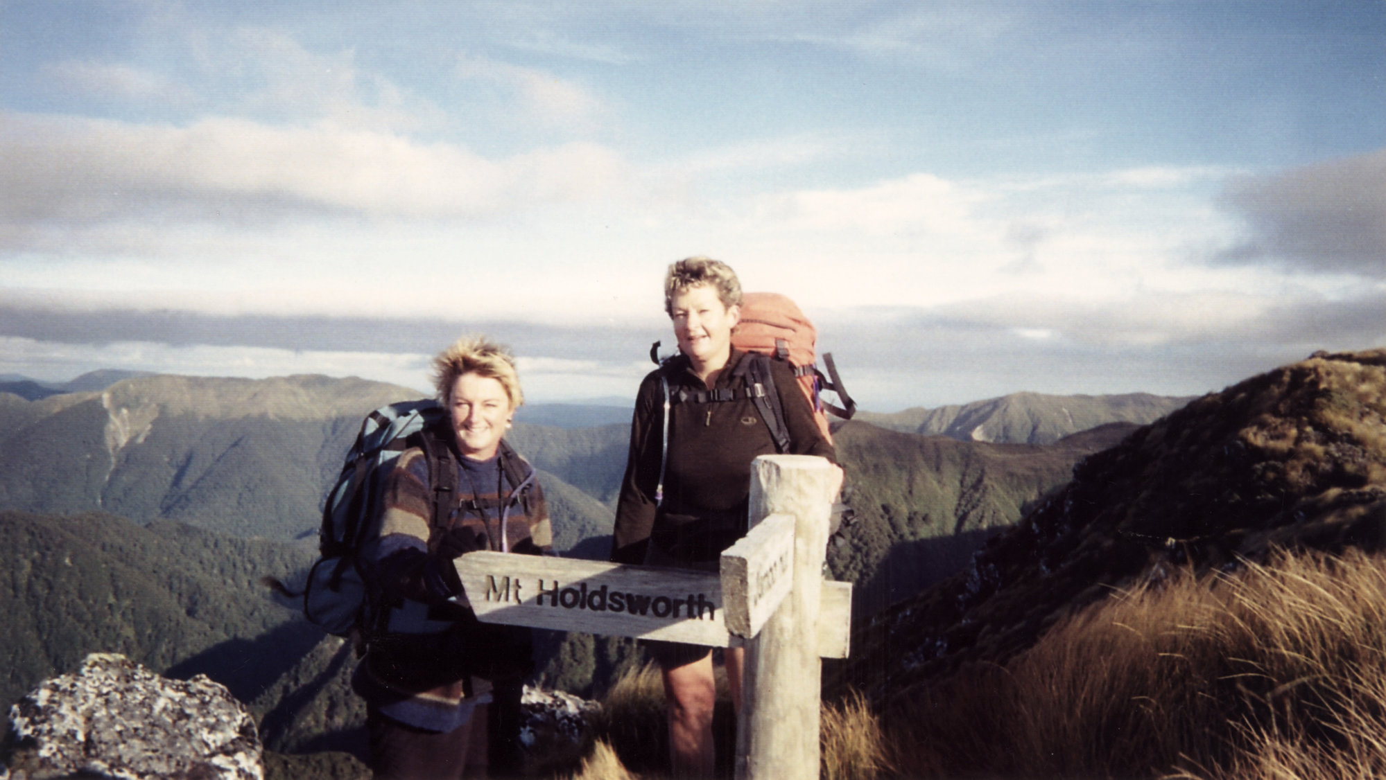 Upper Valley Tramping Club; women's annual overnight tramp; Lorraine Shindler and Debbie Ross at Mt Holdsworth turnoff.